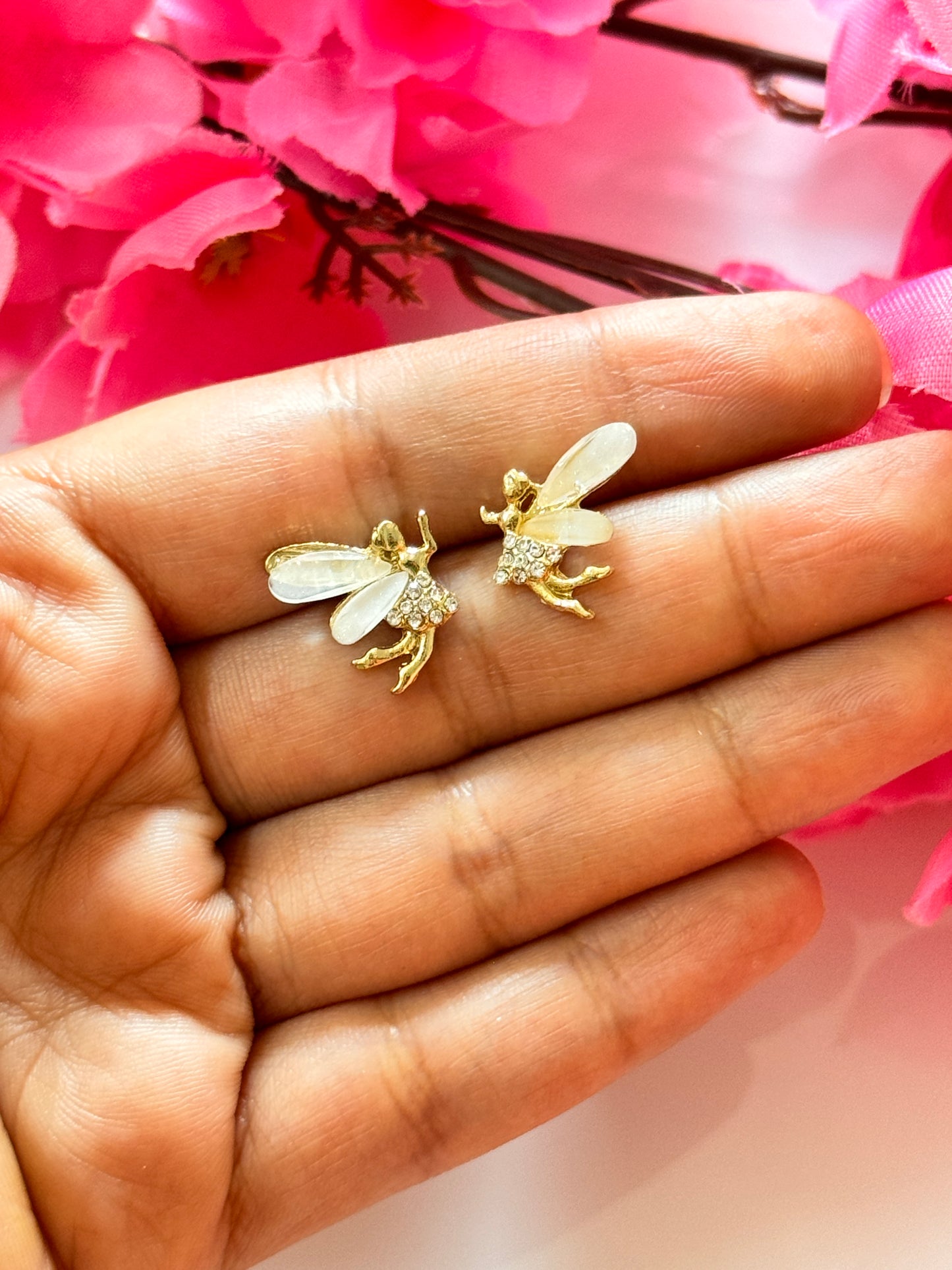 Fairy Wing Stud Earrings – Elegant Crystal Gold Plated Earrings for Women