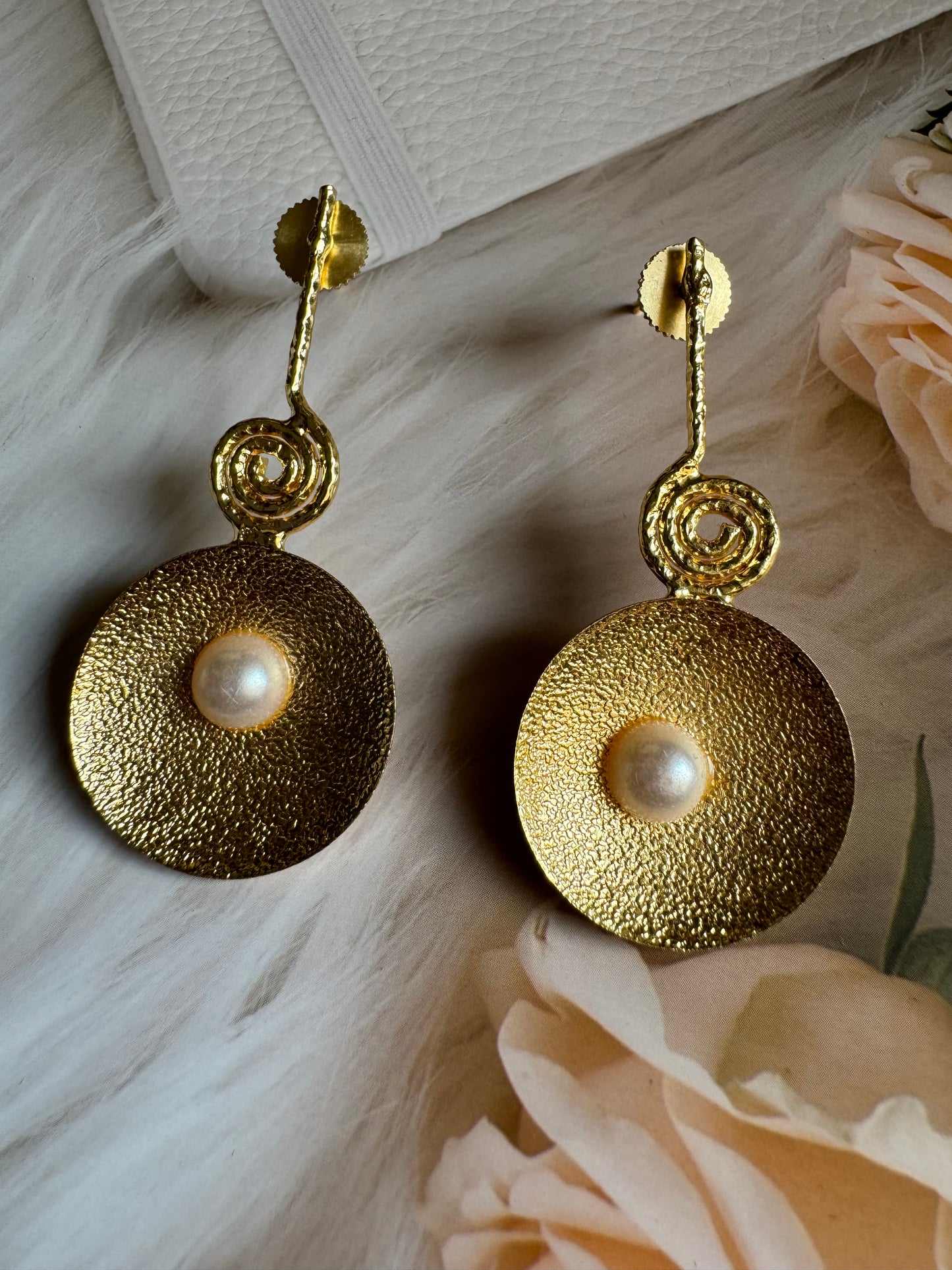 Golden Brass Pearl Studs