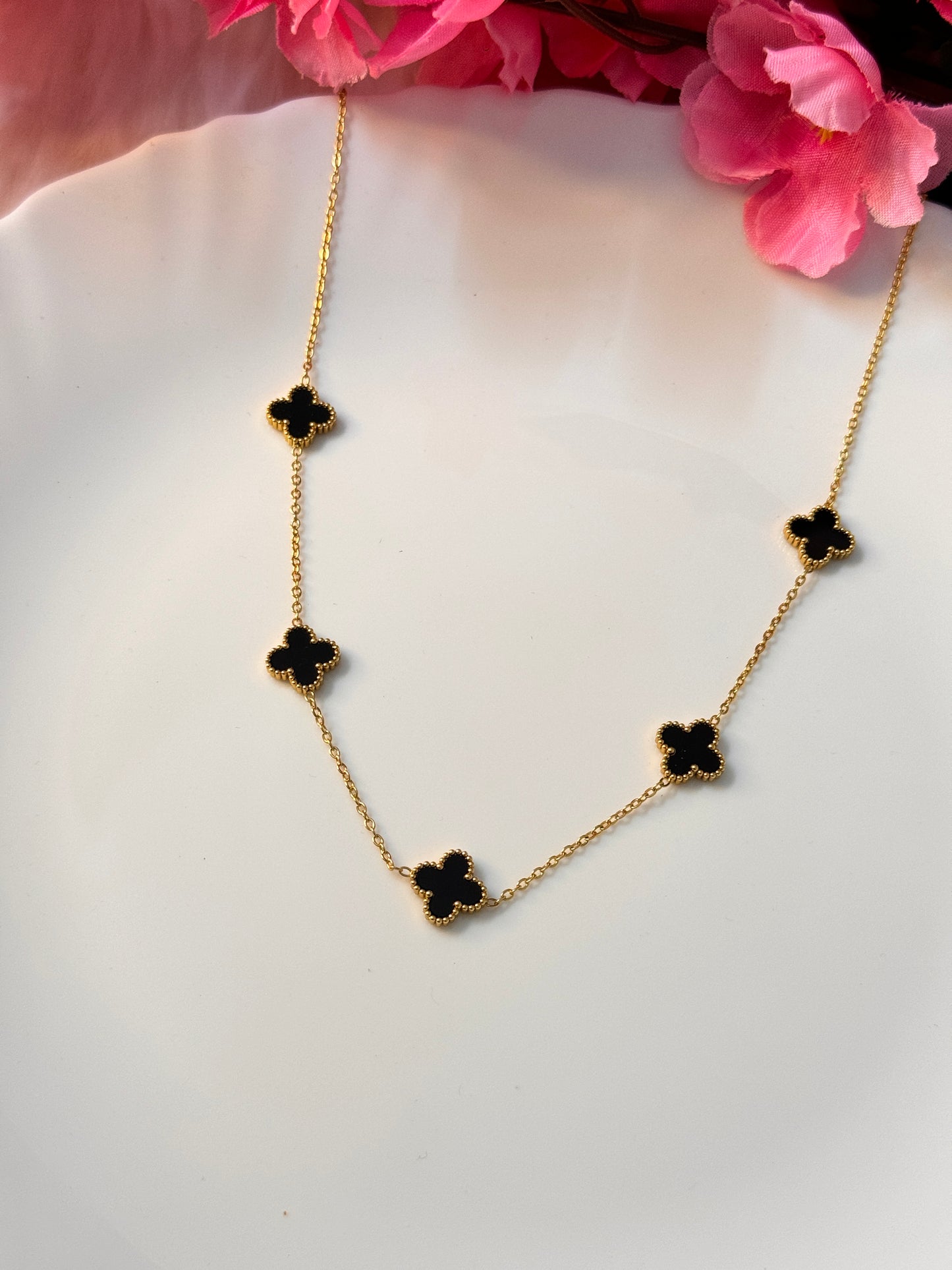 Elegant Black Clover Pendant Necklace | Anti-Tarnish Stainless Steel Fashion Jewellery for Women