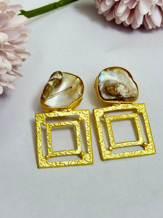 Square Shaped Uncut Stone Earrings