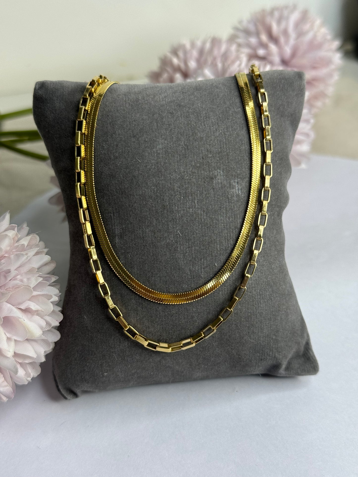 Layered Gold Snake Chain and Box Link Necklace – Modern Minimalist Jewelry