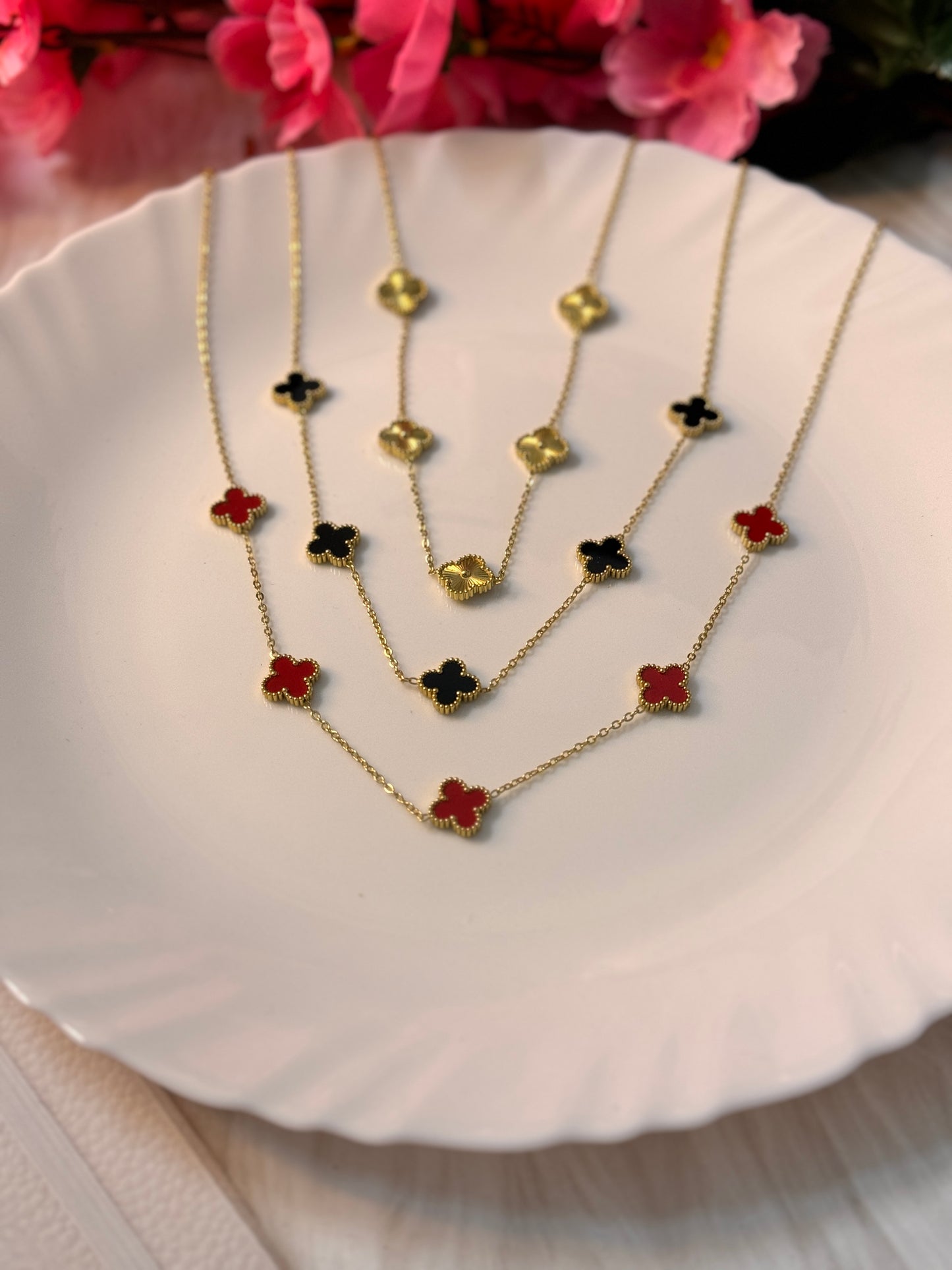 Elegant Black Clover Pendant Necklace | Anti-Tarnish Stainless Steel Fashion Jewellery for Women