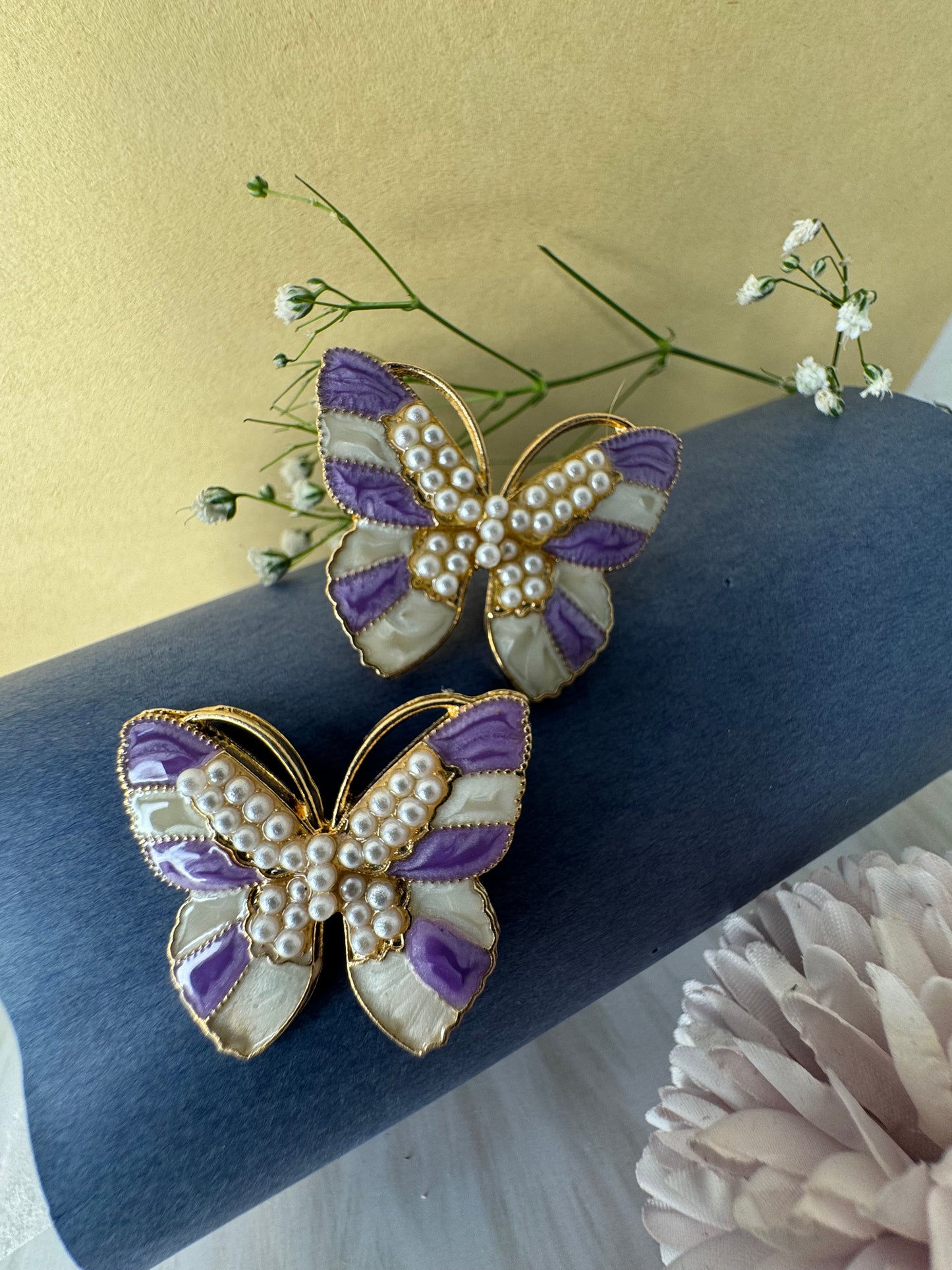 Pearl Studded Butterfly Earrings