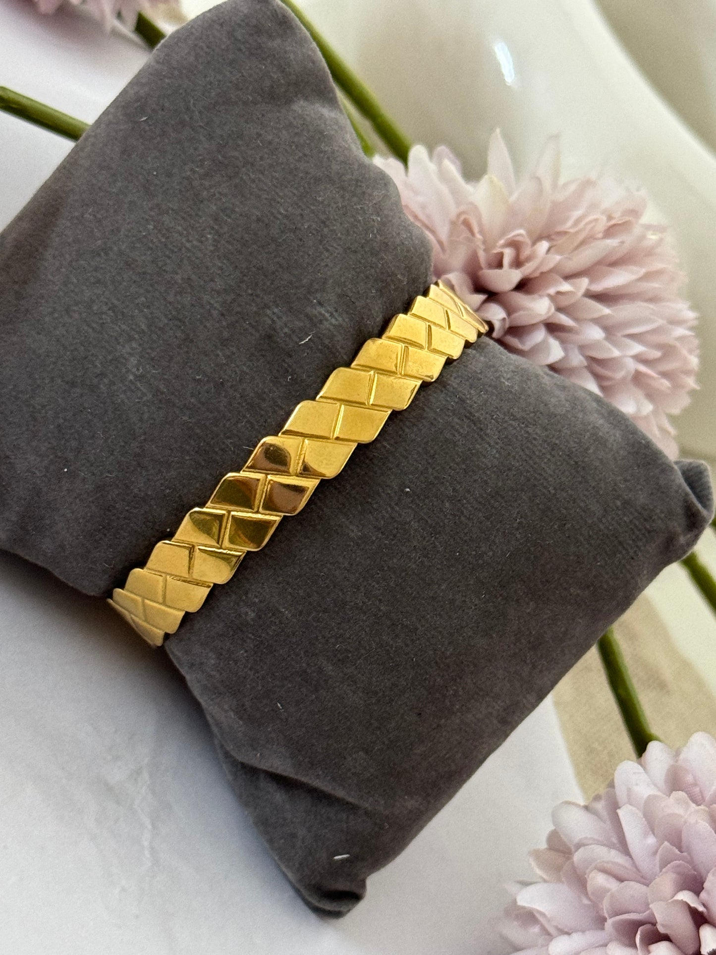 Wide leaf open cuff anti tarnish bracelet