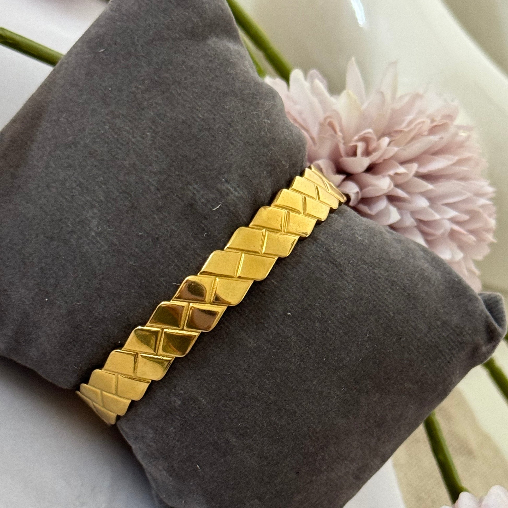 Wide leaf open cuff anti tarnish bracelet