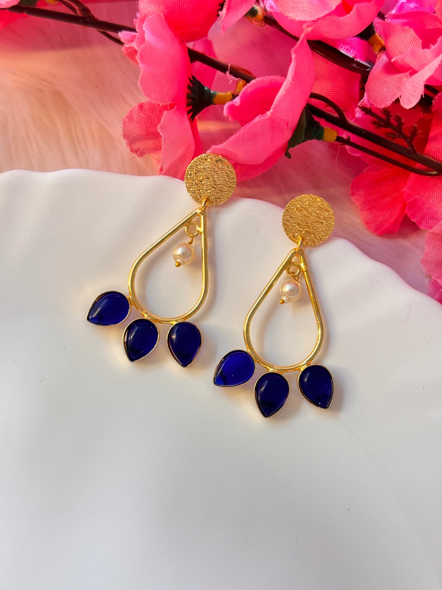Golden Royal Blue Earrings