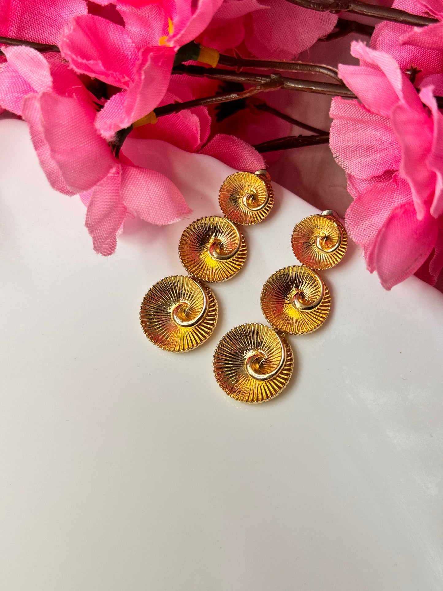 Gold Triple Spiral Statement Earrings