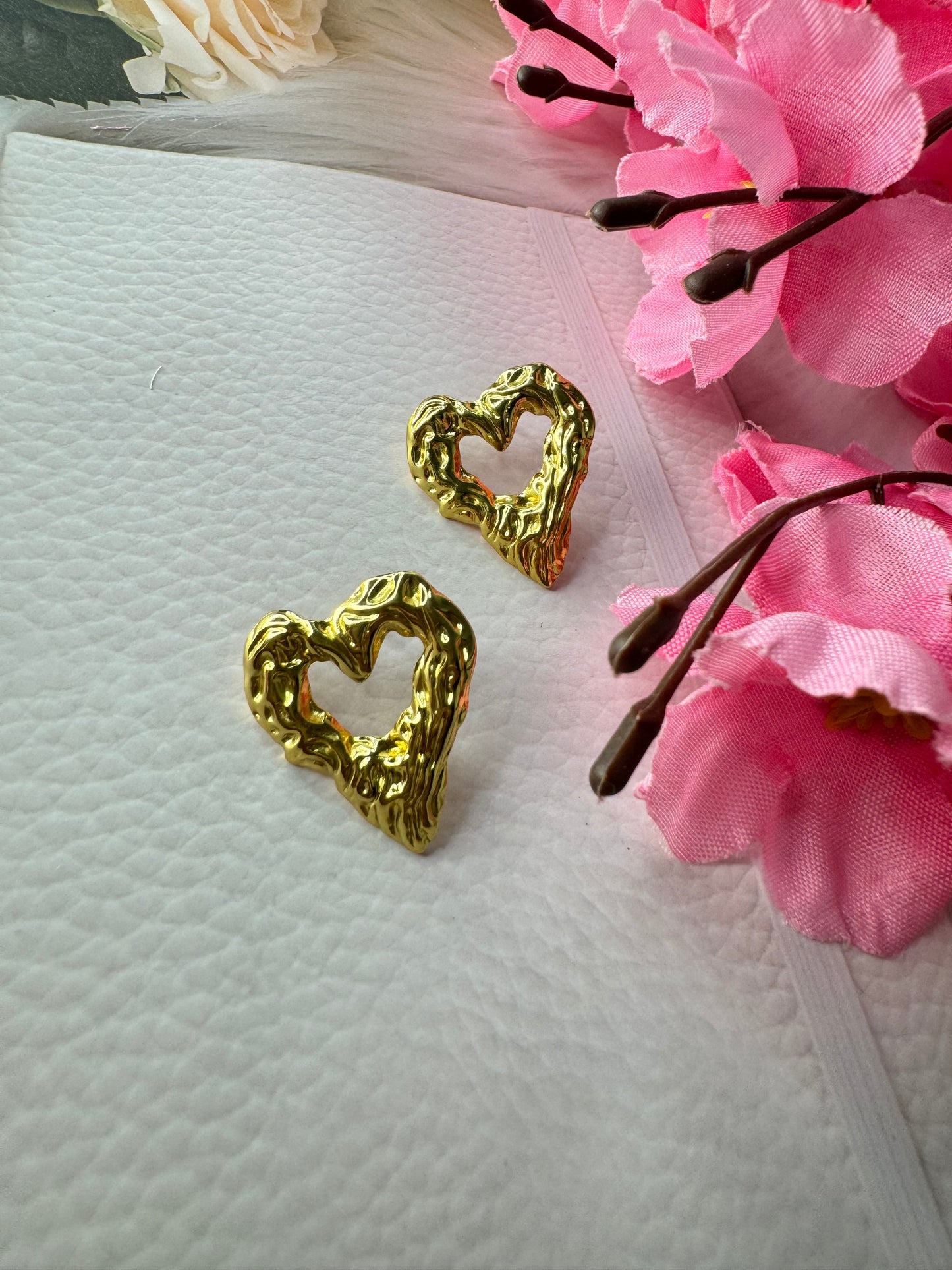 Golden Hammered Heart Earrings
