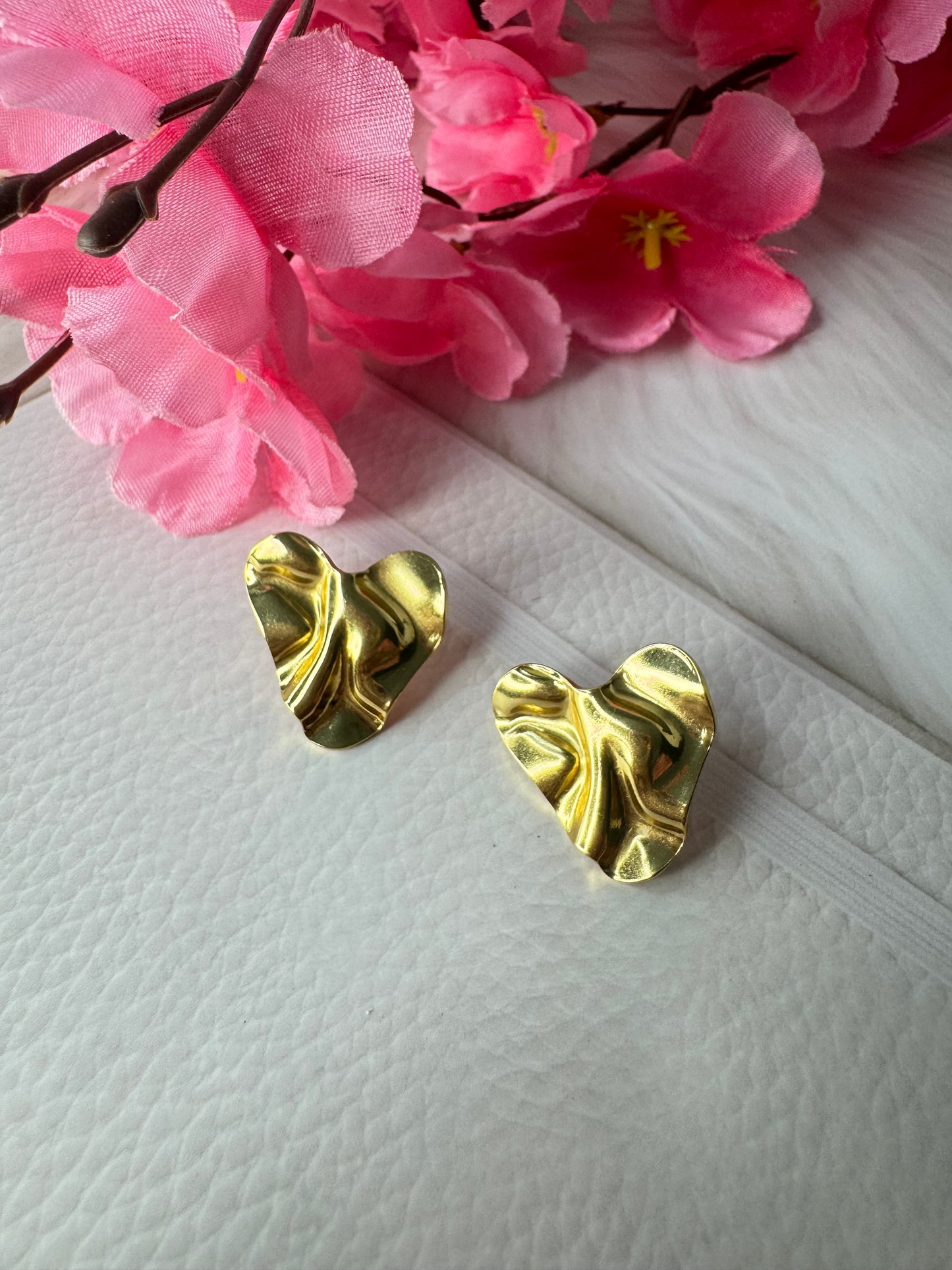 Golden Chunky Heart Studs