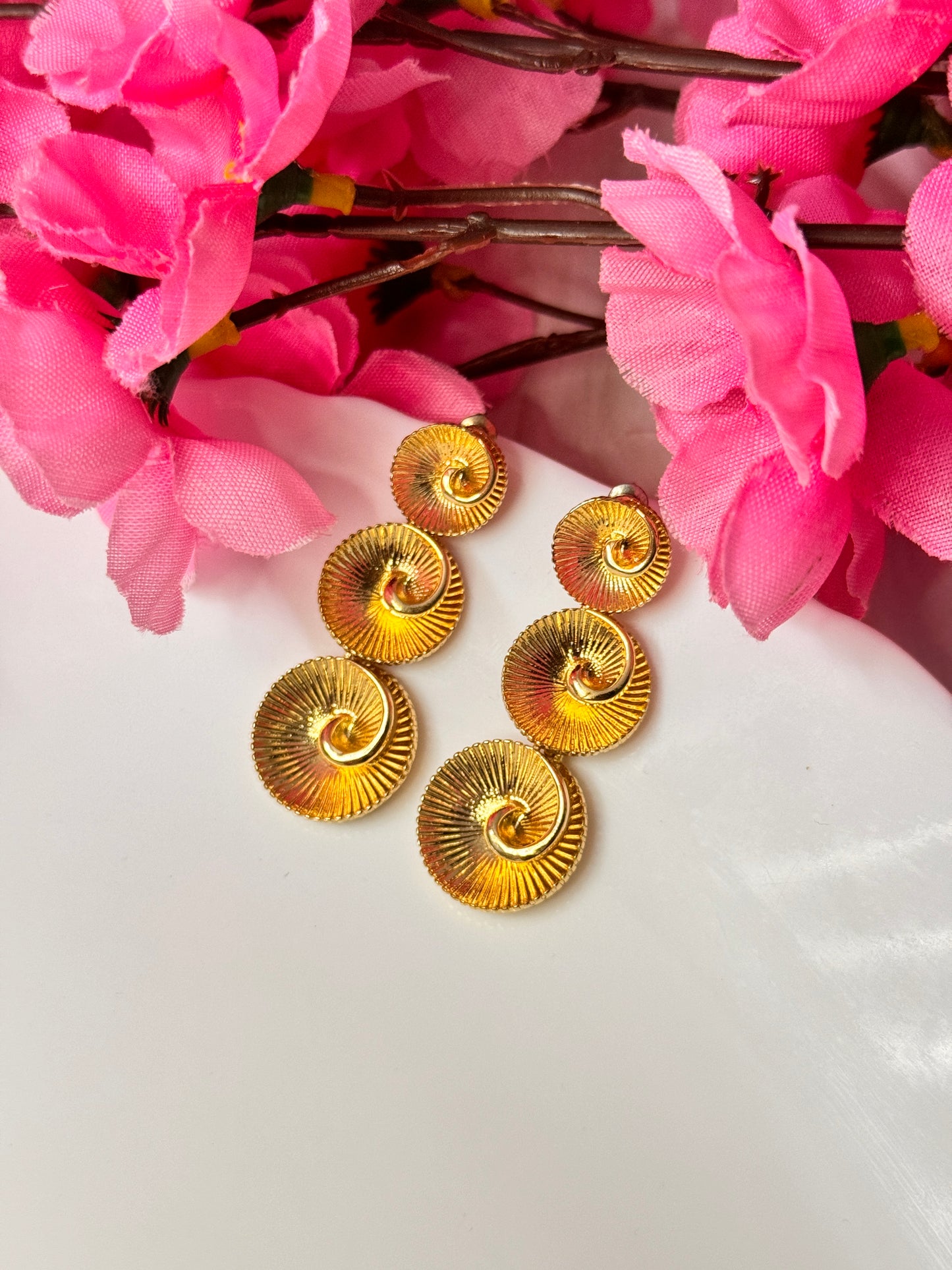 Gold Triple Spiral Statement Earrings