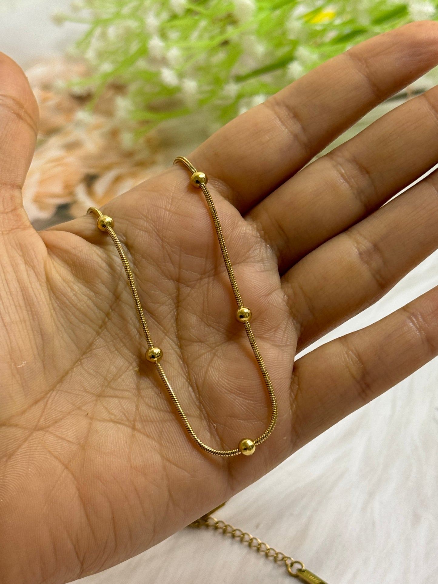 Western Stylish Golden Stainless Steel Beads Chain Necklace, Minimalist Style For Women And Girls