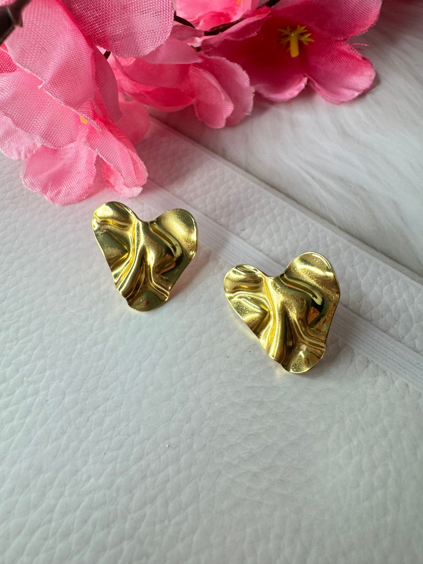 Golden Chunky Heart Studs