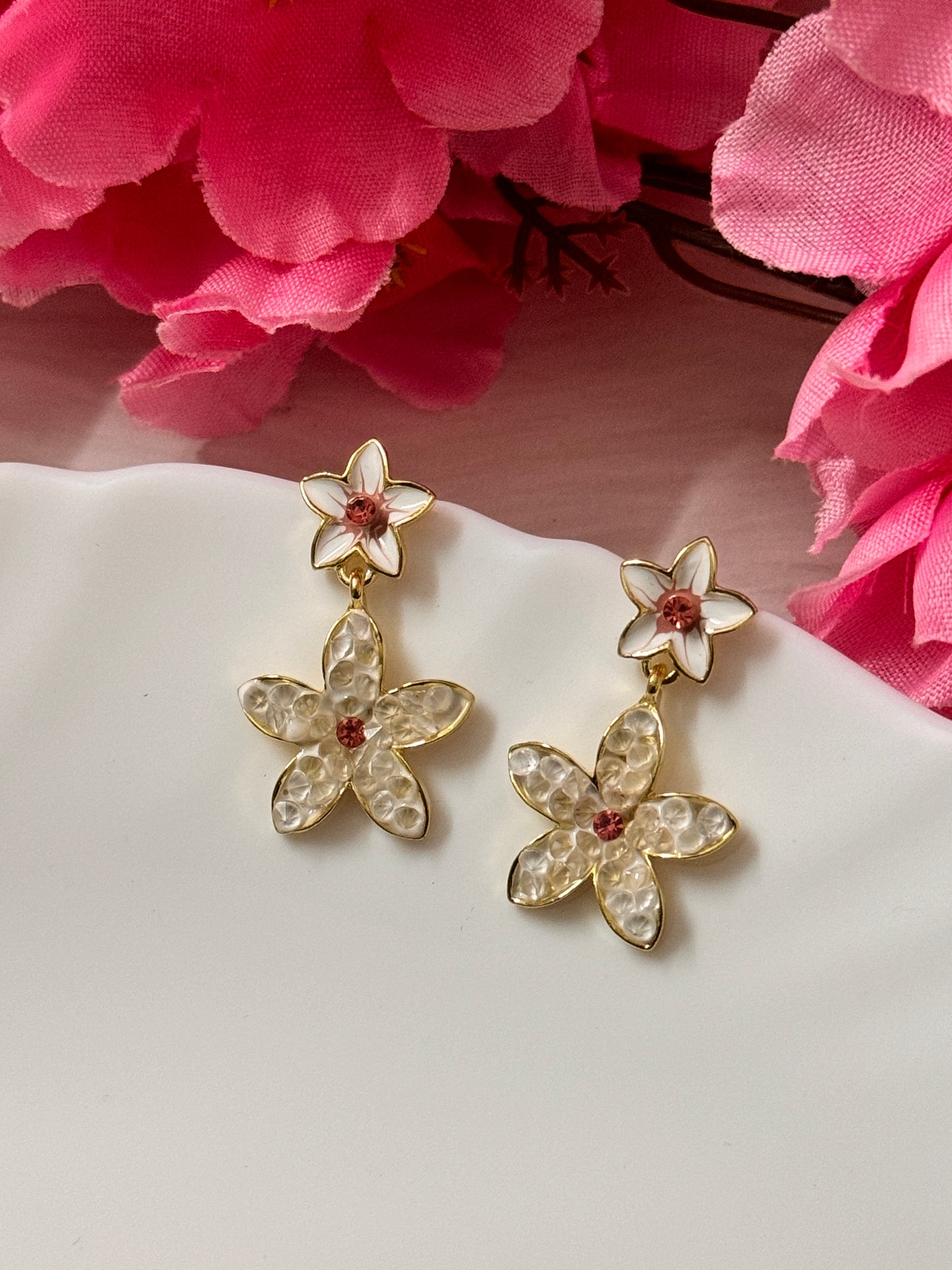 White Korean Flower Studs