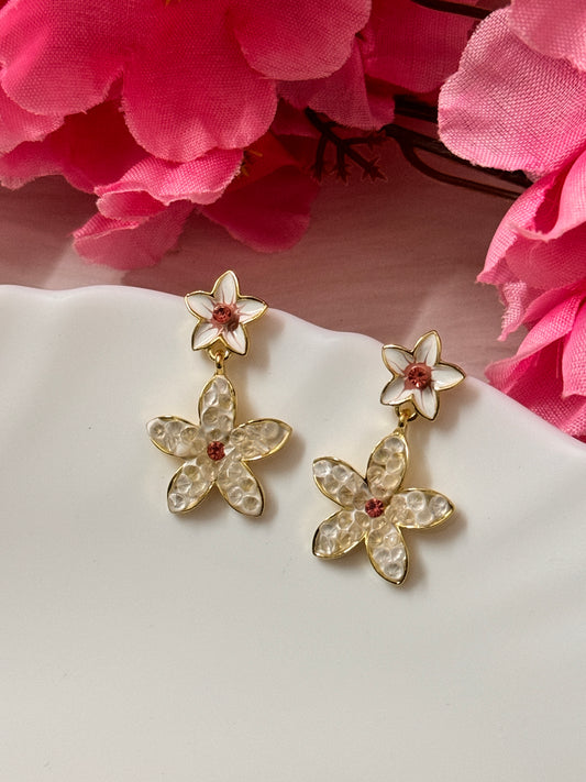 White Korean  Flower Studs