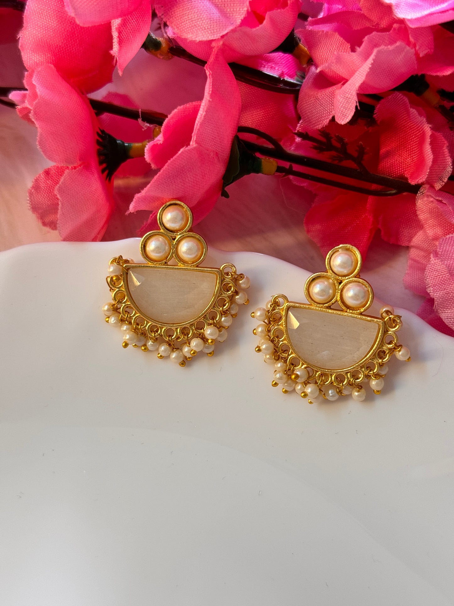 Semi Circle Pearl Studs