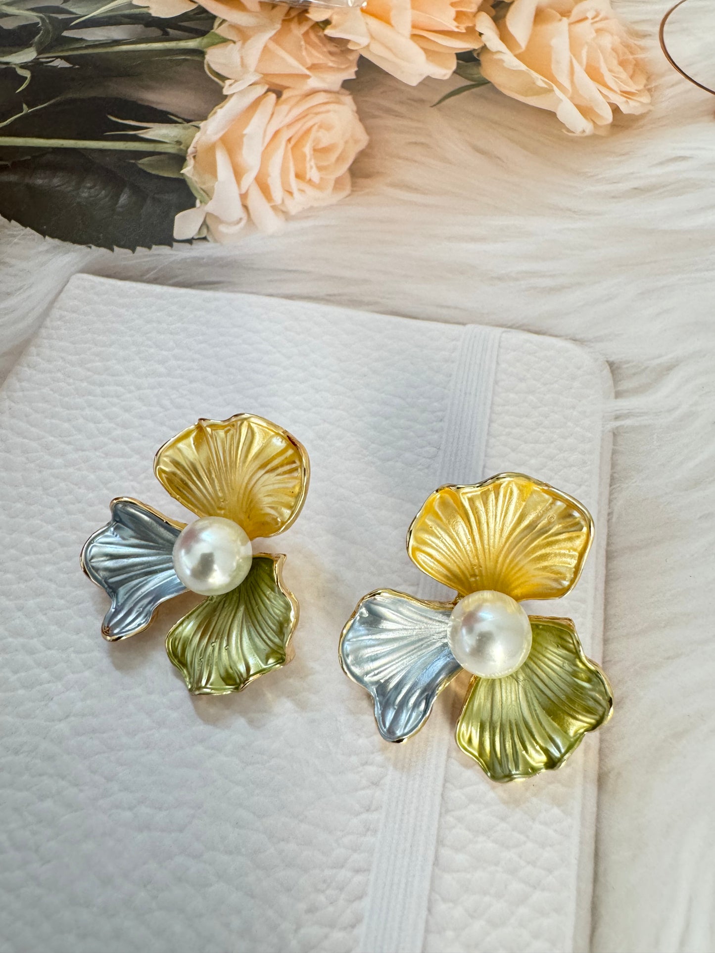 Golden Pastel Flower studs