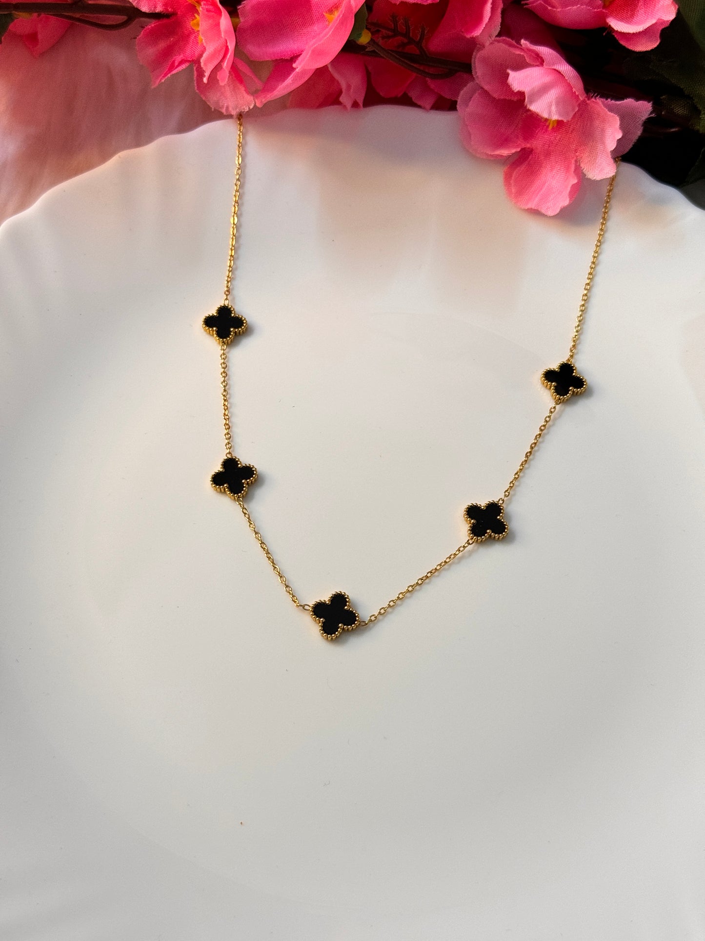 Elegant Black Clover Pendant Necklace | Anti-Tarnish Stainless Steel Fashion Jewellery for Women