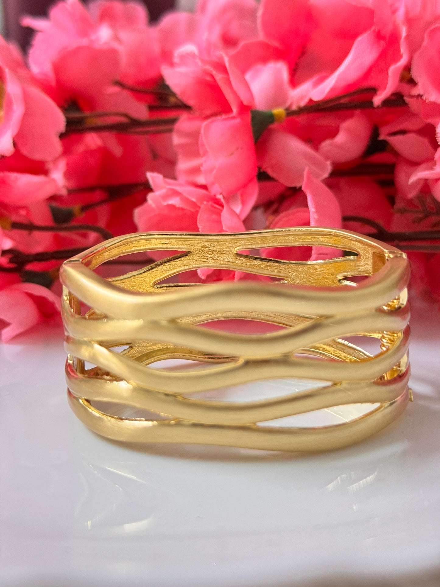 Chunky hollow cutout cuff with frosted metallic shine