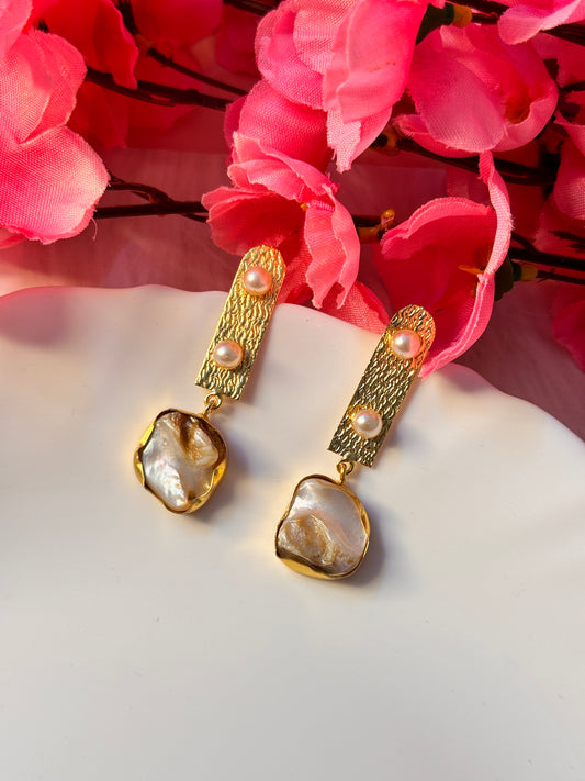 Gold Plated Pearl Studded MOP Hangings