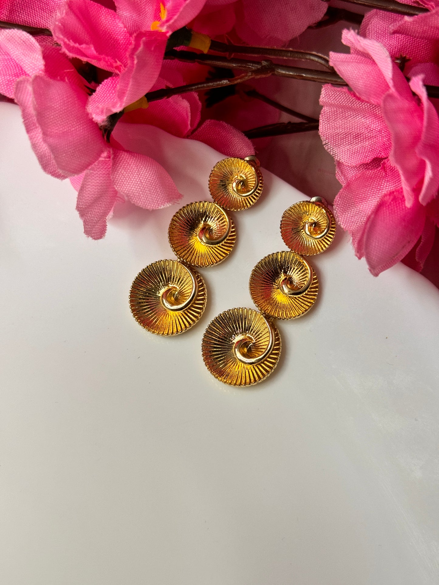 Gold Triple Spiral Statement Earrings
