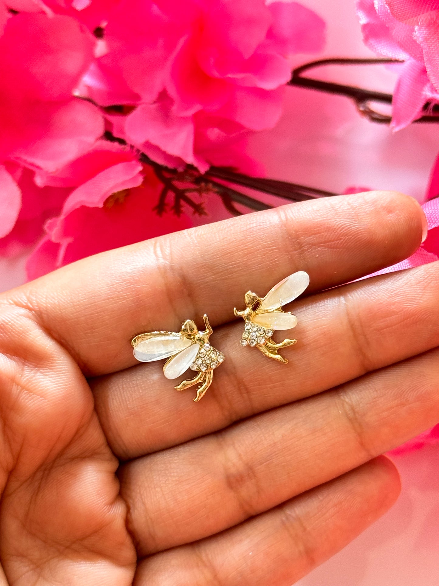 Fairy Wing Stud Earrings – Elegant Crystal Gold Plated Earrings for Women