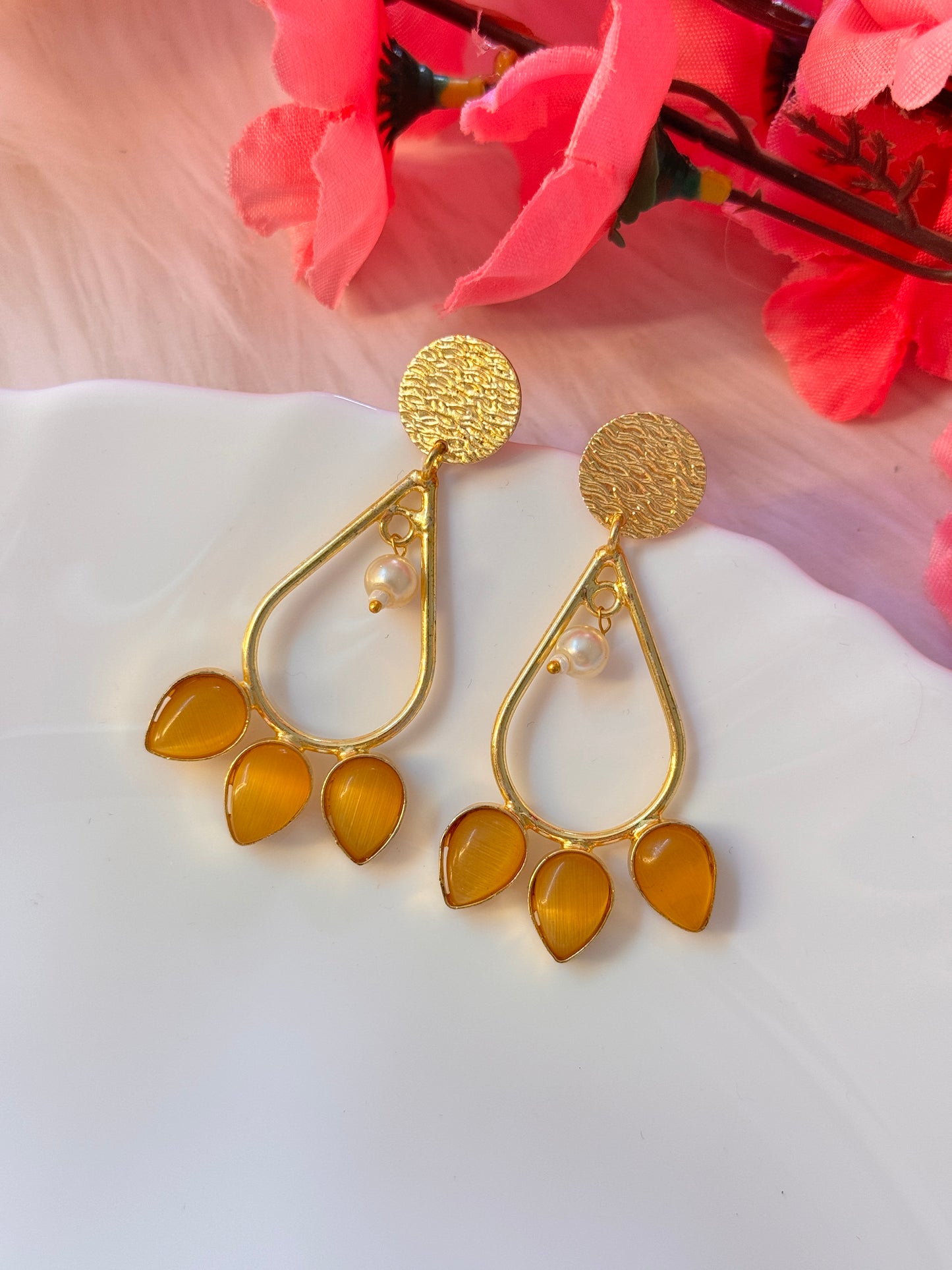 Golden Drop Pearl Earrings