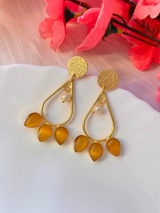 Golden Drop Pearl Earrings