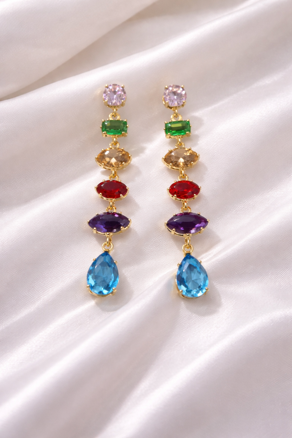 Multicolor Gemstone Drop Earrings – Gold Rainbow Statement Dangles