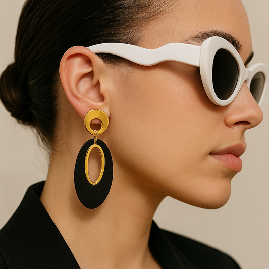 Bold Black and Gold Statement Drop Earrings – Modern Geometric Jewelry