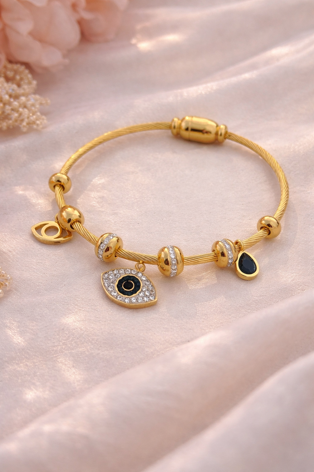 Thin Wrist Evil Eye Charm Bracelet