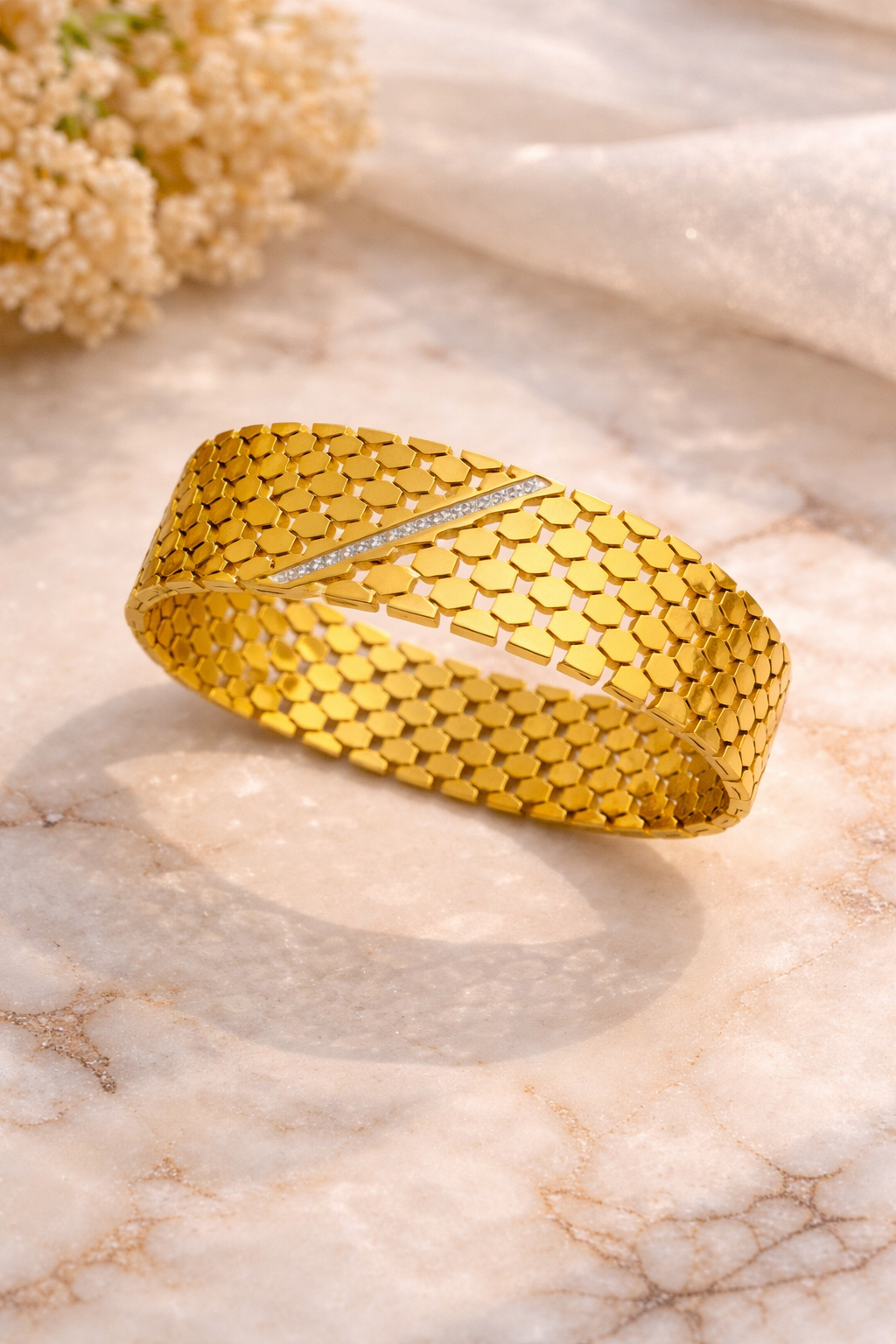 Premium Gold Mesh Statement Bracelet for Women | Lightweight Anti-Tarnish Bangle | Party & Daily Wear Jewelry