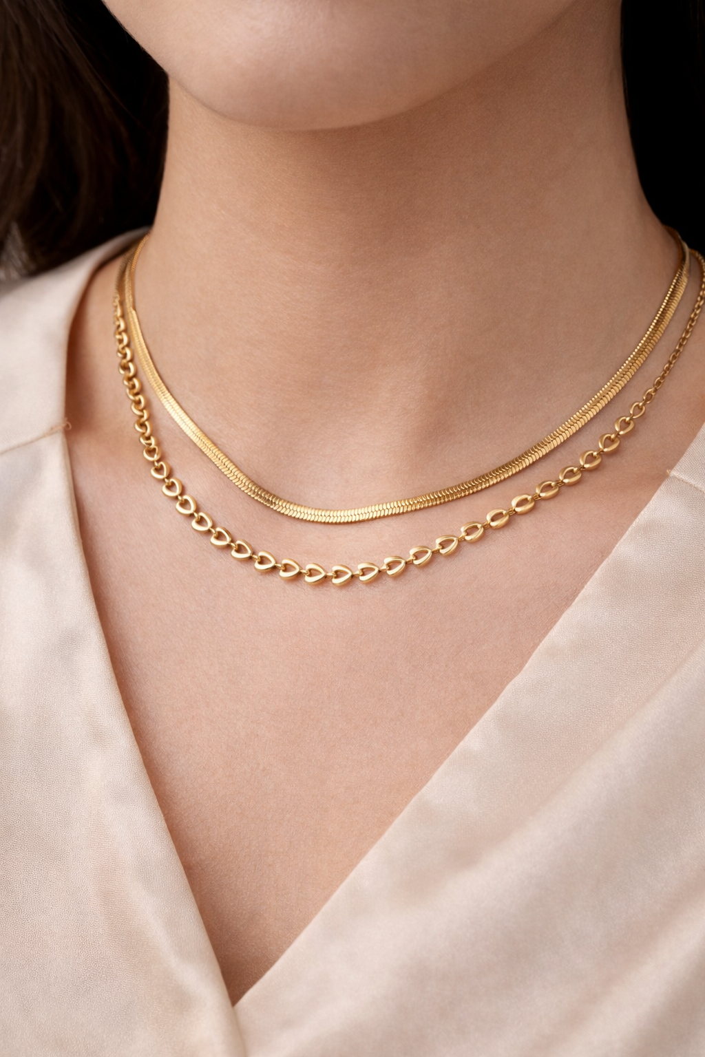 Double Chain Snake & Heart Necklace