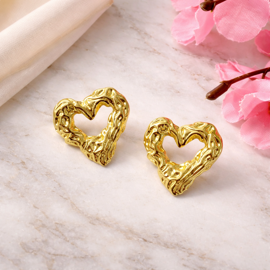 Golden Hammered Heart Earrings