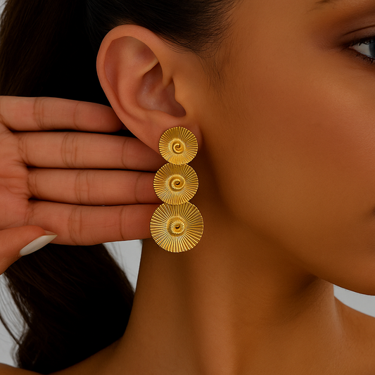 Gold Triple Spiral Statement Earrings