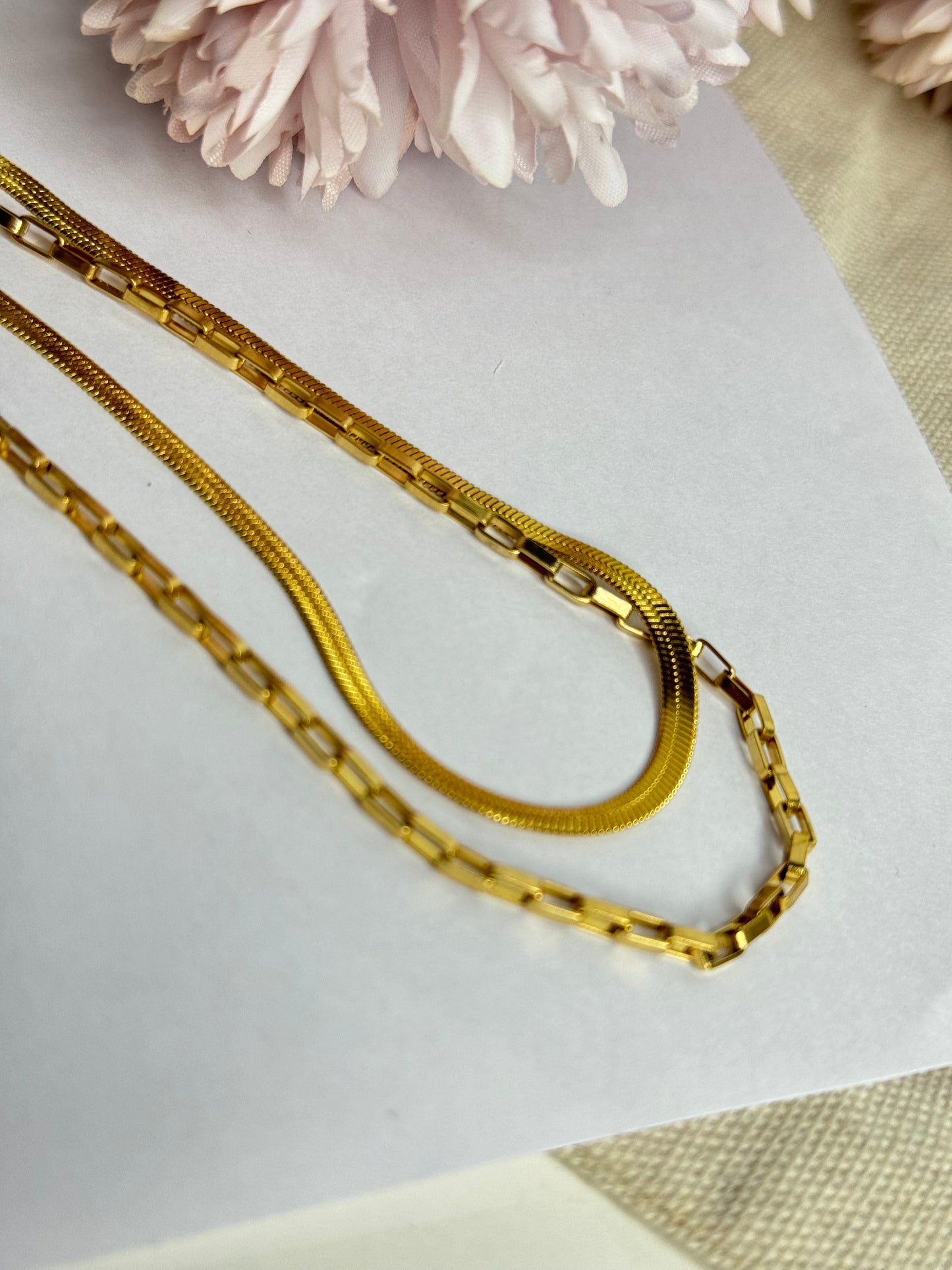Layered Gold Snake Chain and Box Link Necklace – Modern Minimalist Jewelry