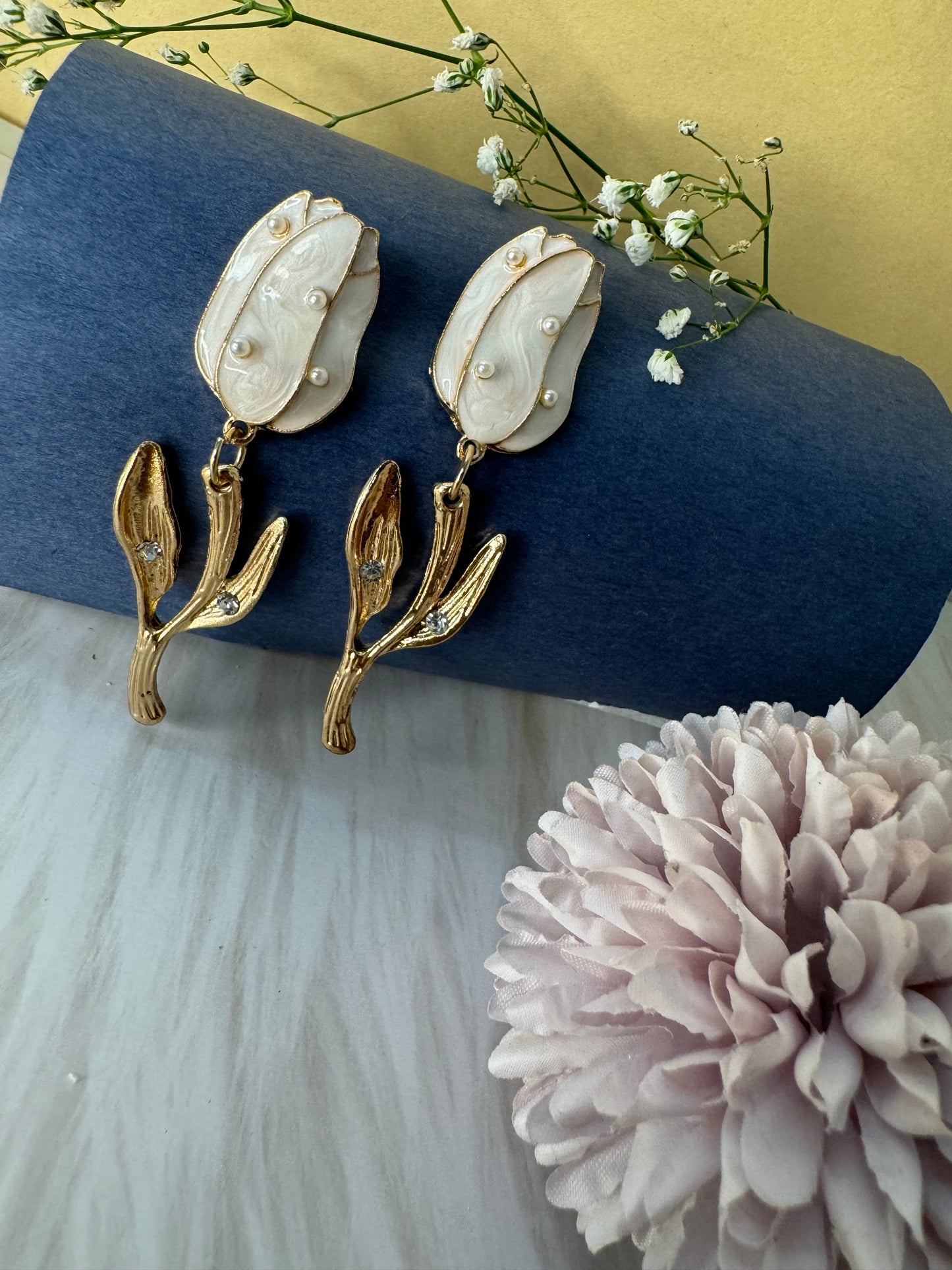 Peal Studded Tulip Hanging Earrings
