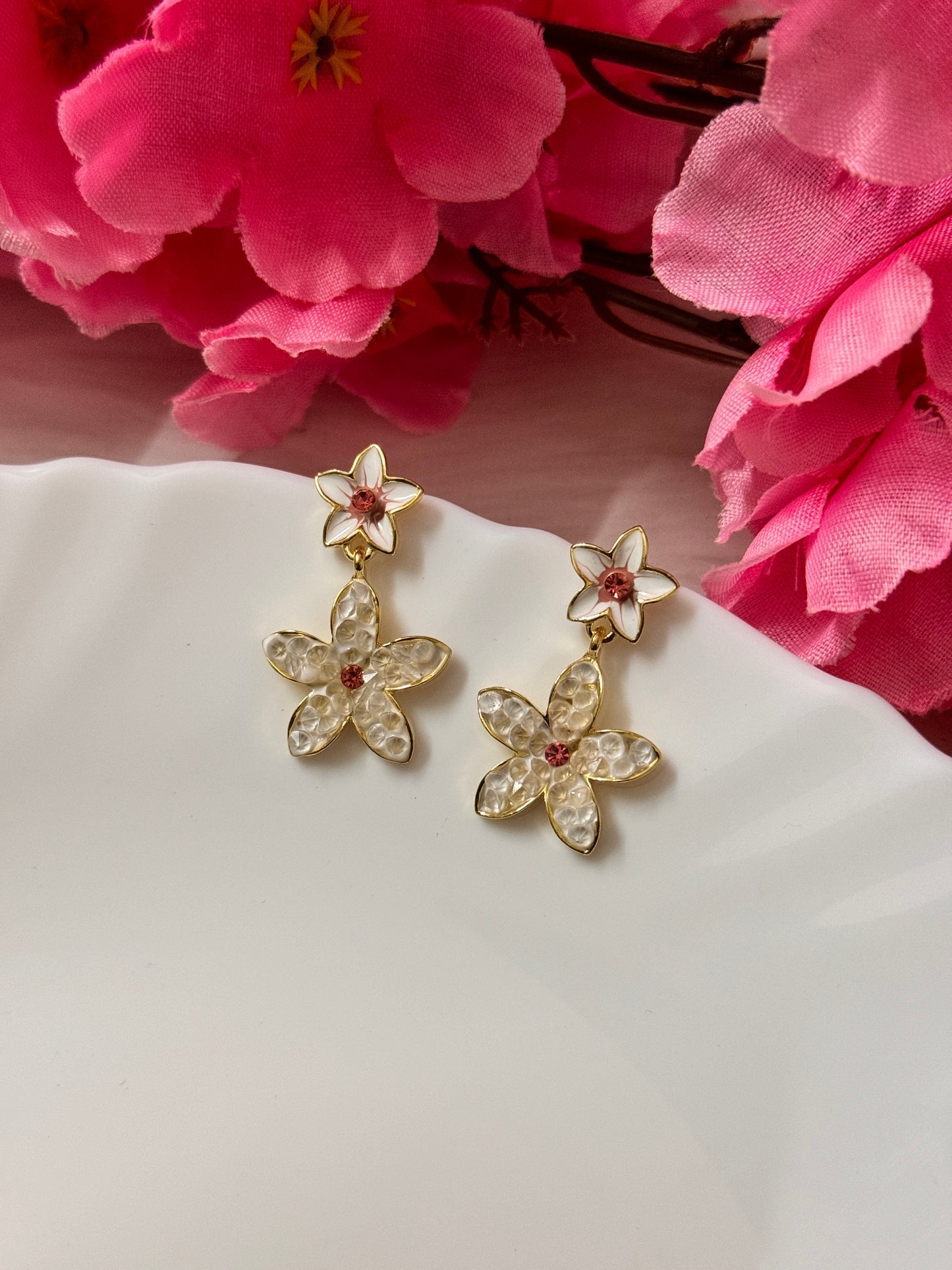 White Korean Flower Studs