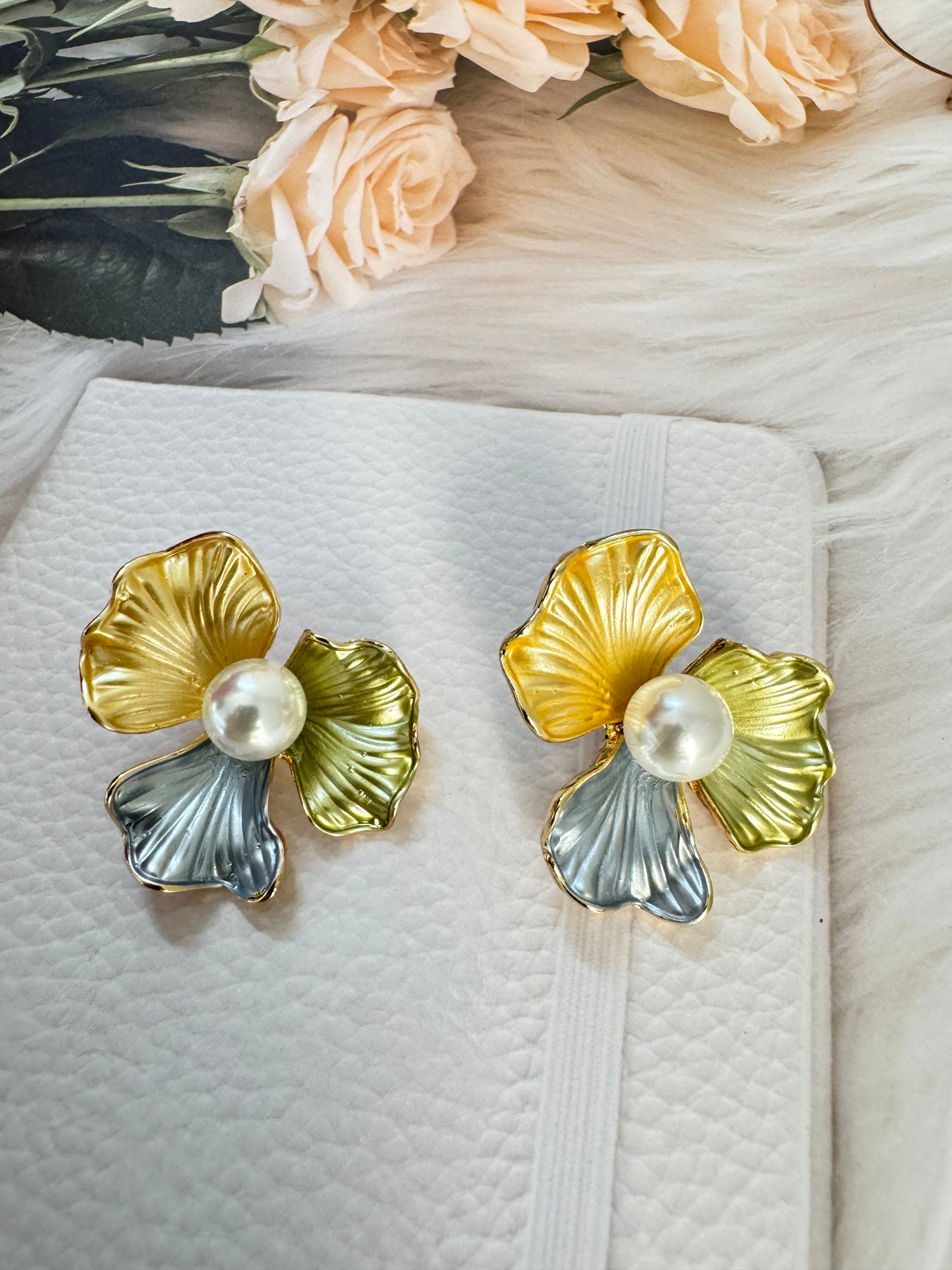 Golden Pastel Flower studs