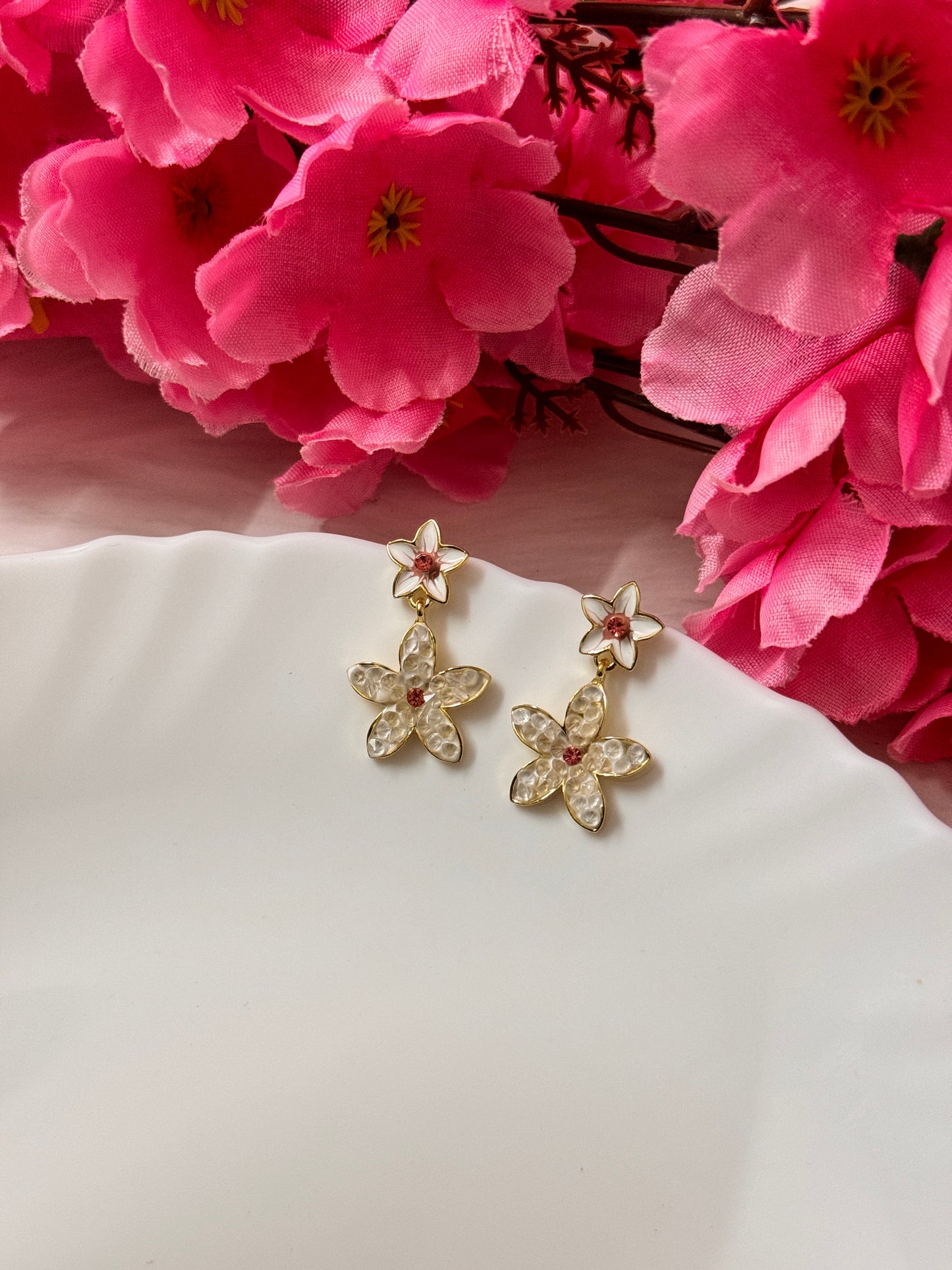 White Korean Flower Studs