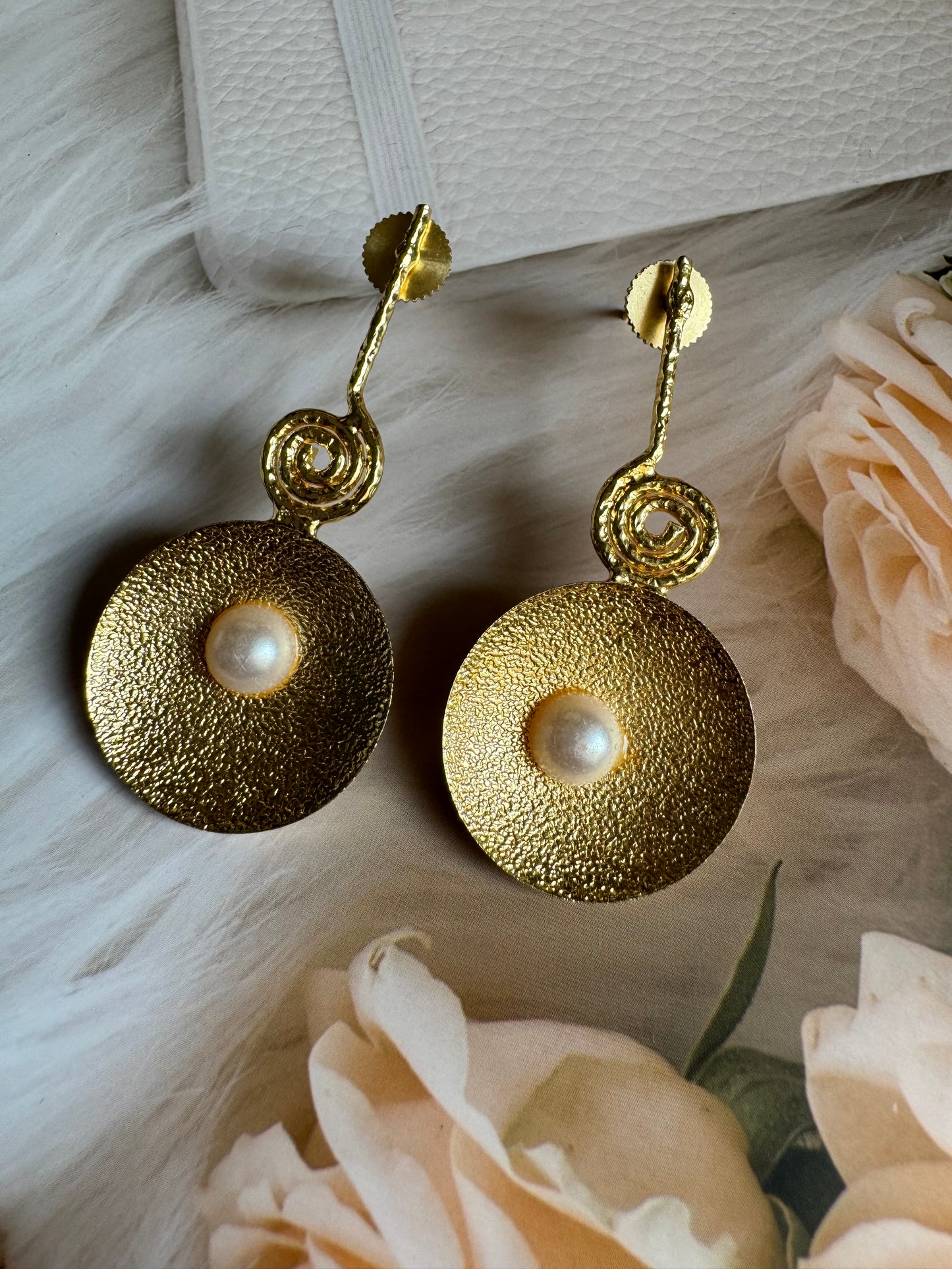 Golden Brass Pearl Studs