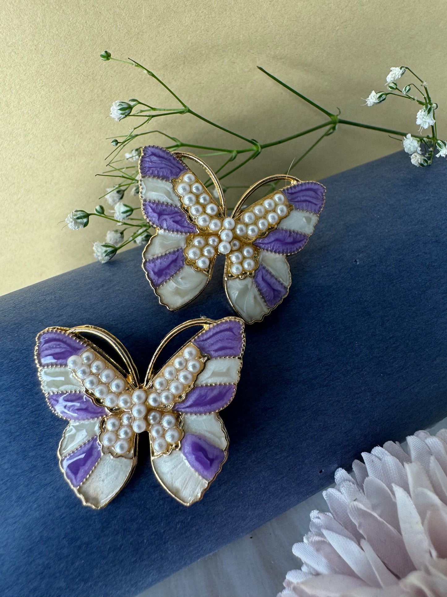 Pearl Studded Butterfly Earrings