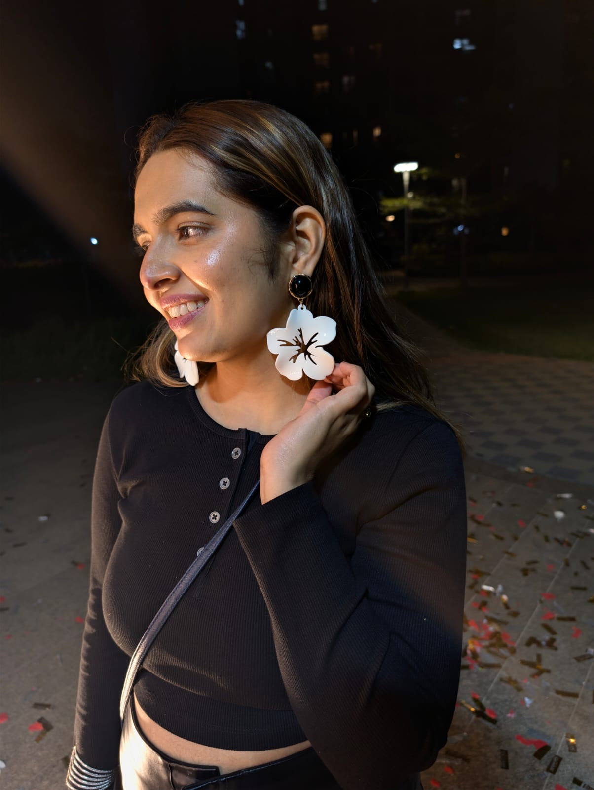 White Floral Statement Earrings