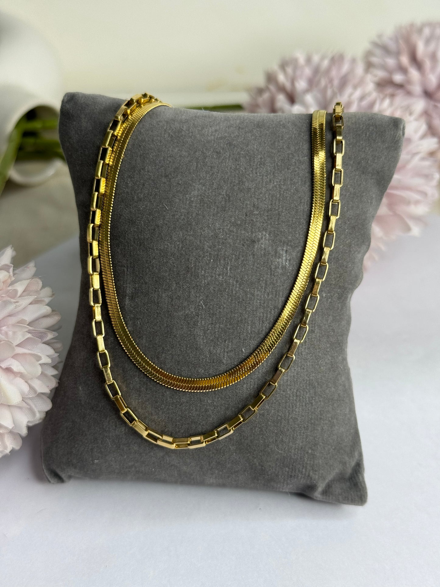 Layered Gold Snake Chain and Box Link Necklace – Modern Minimalist Jewelry