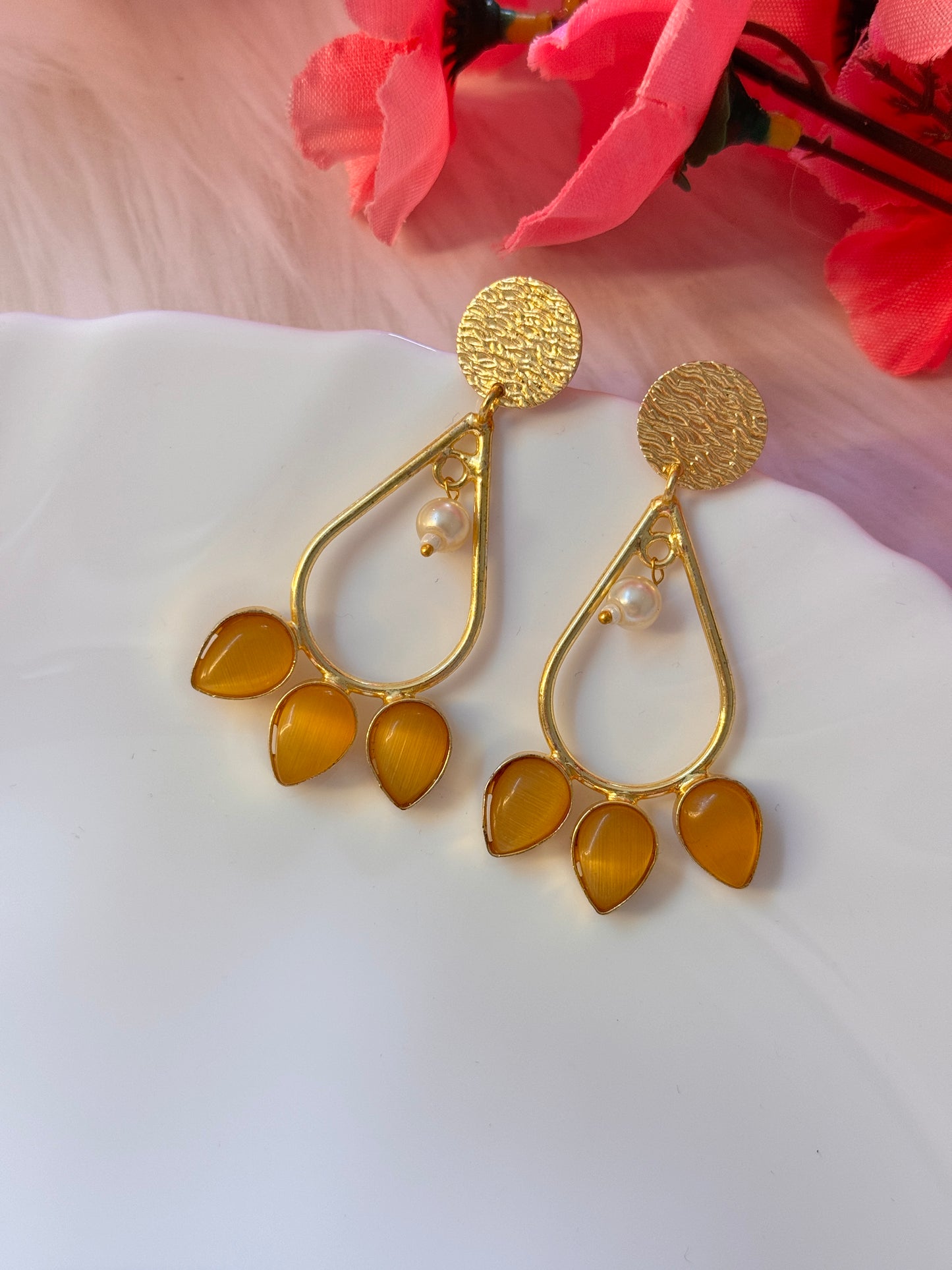 Golden Drop Pearl Earrings