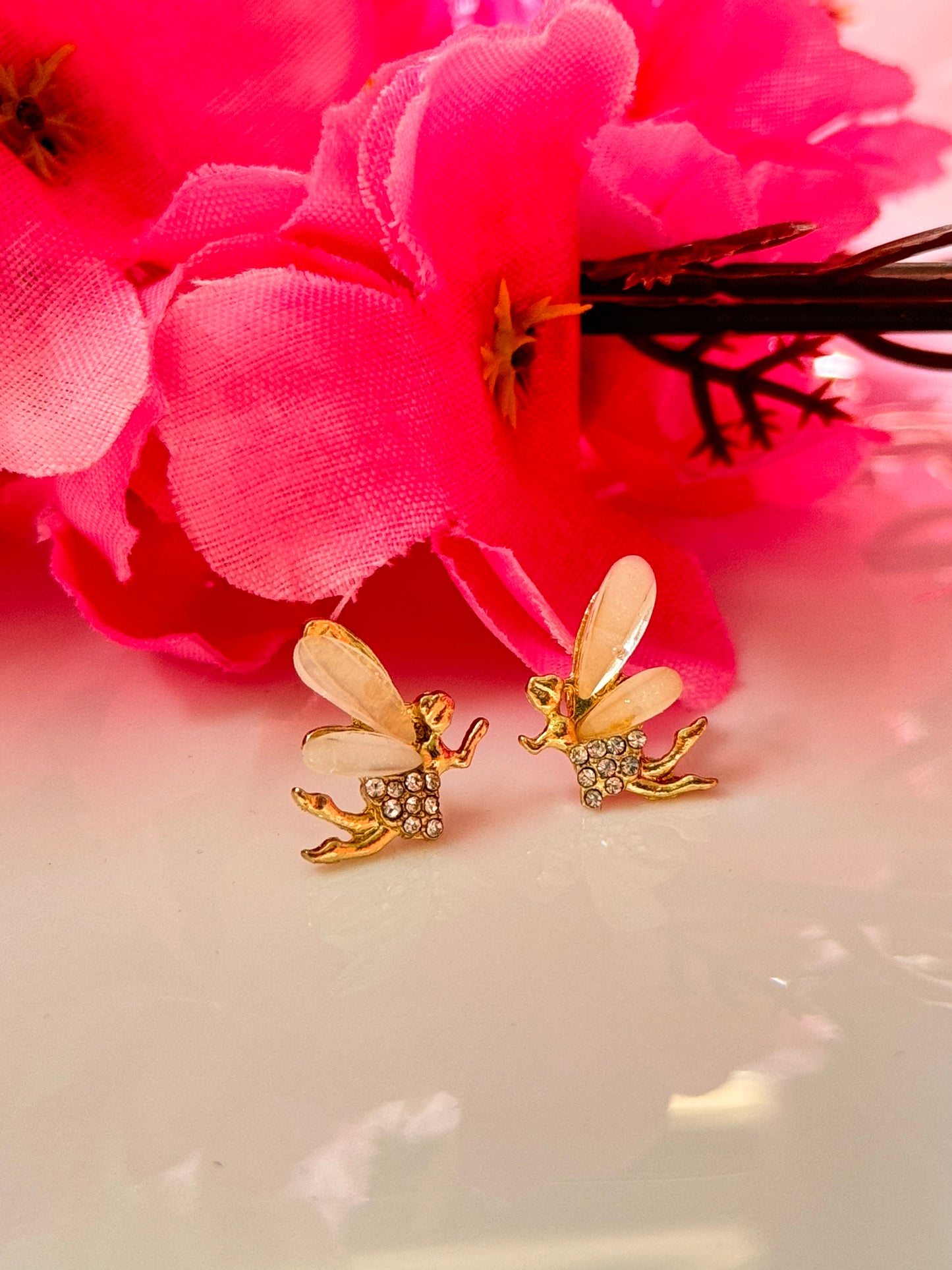 Fairy Wing Stud Earrings – Elegant Crystal Gold Plated Earrings for Women