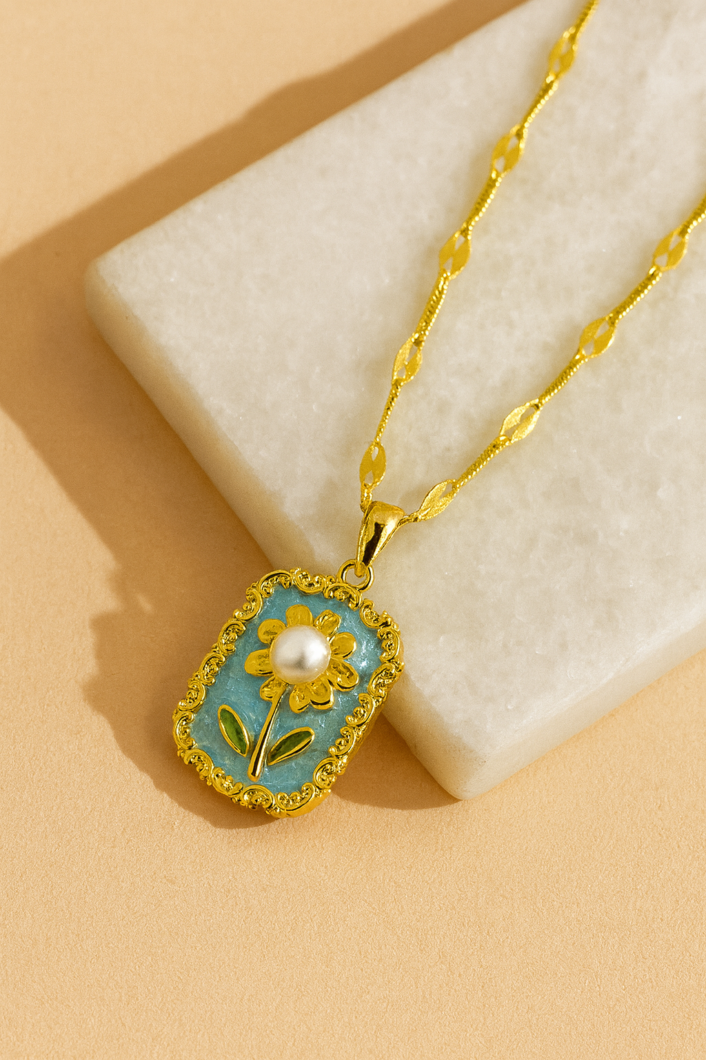 Hand painted enamel Floral Necklace