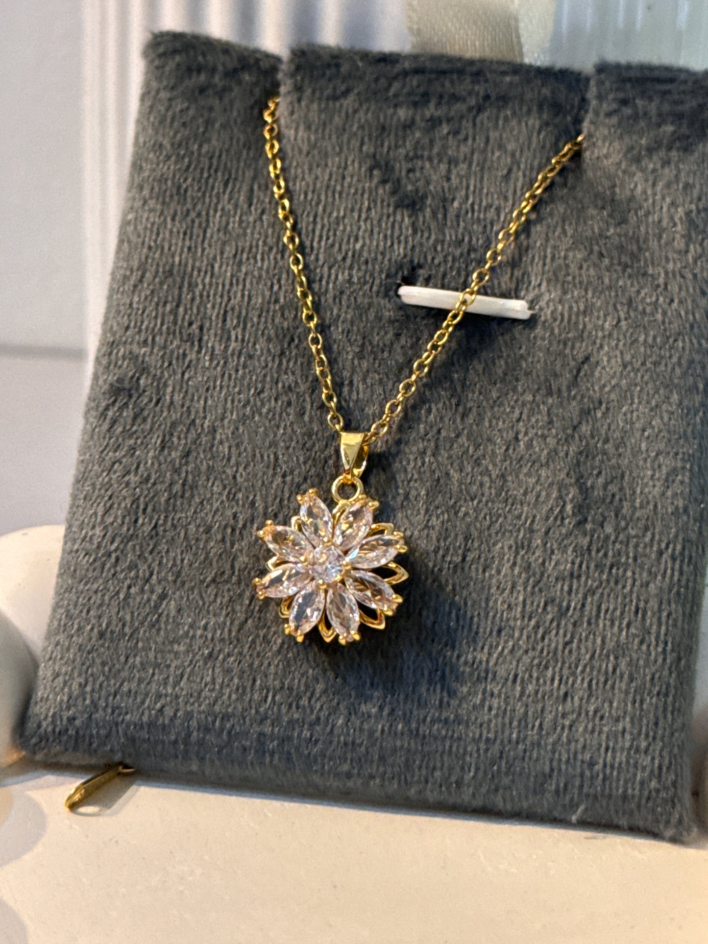 Gold Floral Diamond Pendant Necklace | Elegant CZ Stone Jewellery for Women