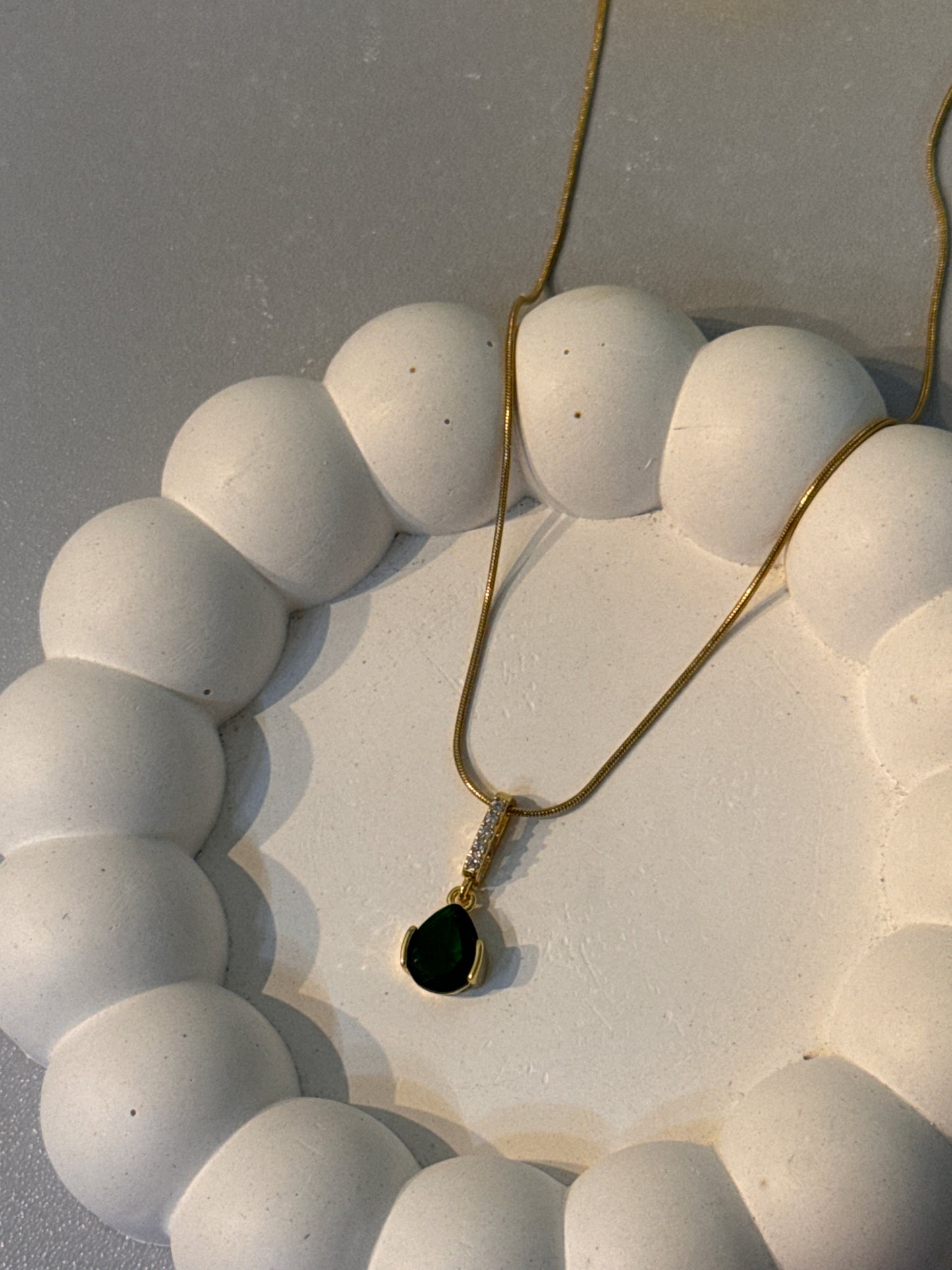Emerald Green Pendant Necklace | Gold Plated Teardrop Stone Jewellery for Women