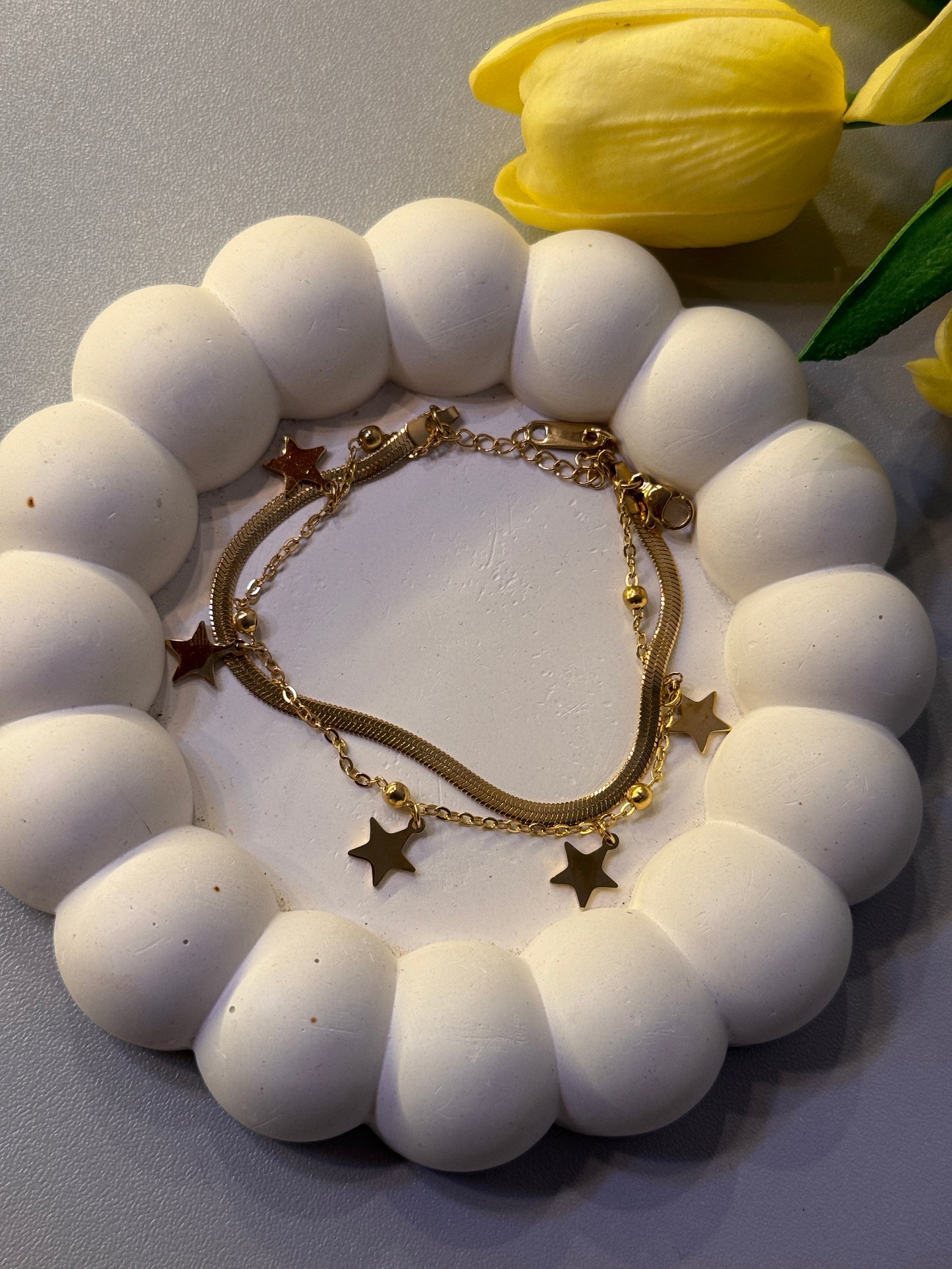 Gold-Plated Star Charm Bracelet for Women | Anti-Tarnish Double Chain Bracelet | Minimal Fashion Jewellery