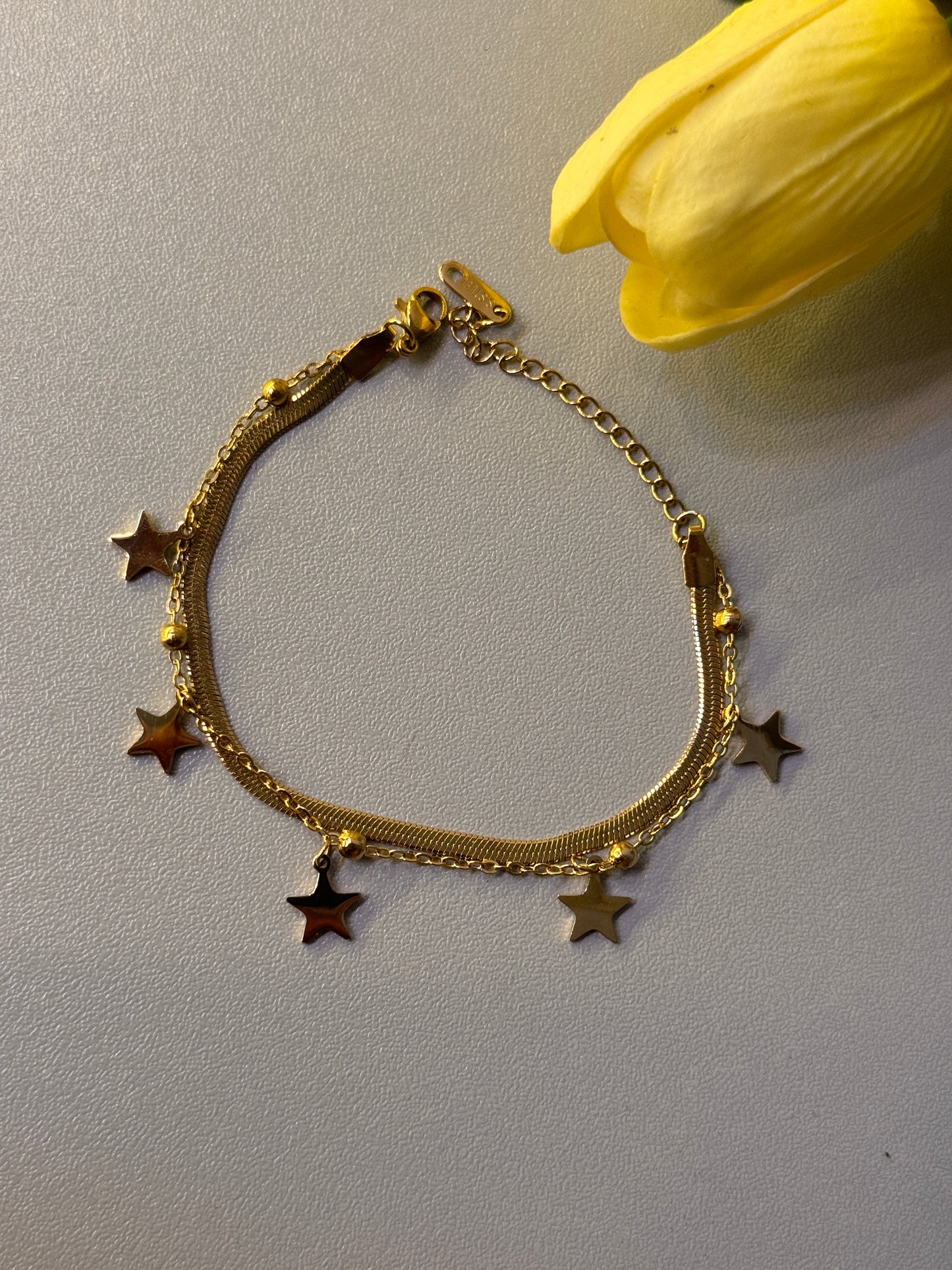 Gold-Plated Star Charm Bracelet for Women | Anti-Tarnish Double Chain Bracelet | Minimal Fashion Jewellery